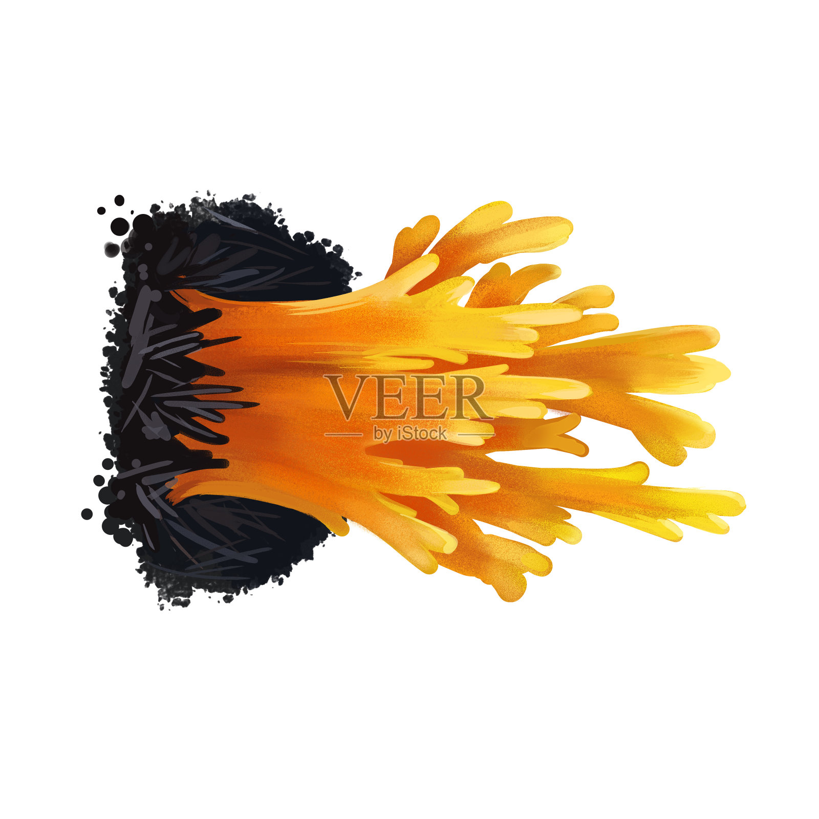 黄花或当地命名的长乐蘑菇特写数字艺术插图。生长在珊瑚上的黄色牛肝菌。末端分枝细分成尖锐的尖端。水中生长的植物插画图片素材