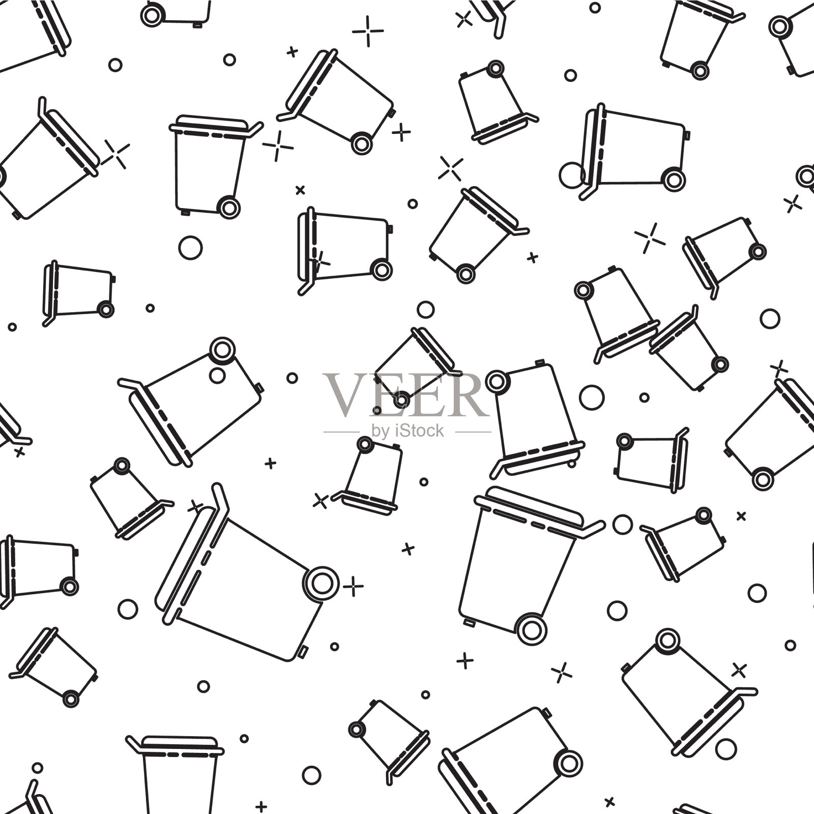 黑线垃圾桶图标隔离无缝插画图片素材