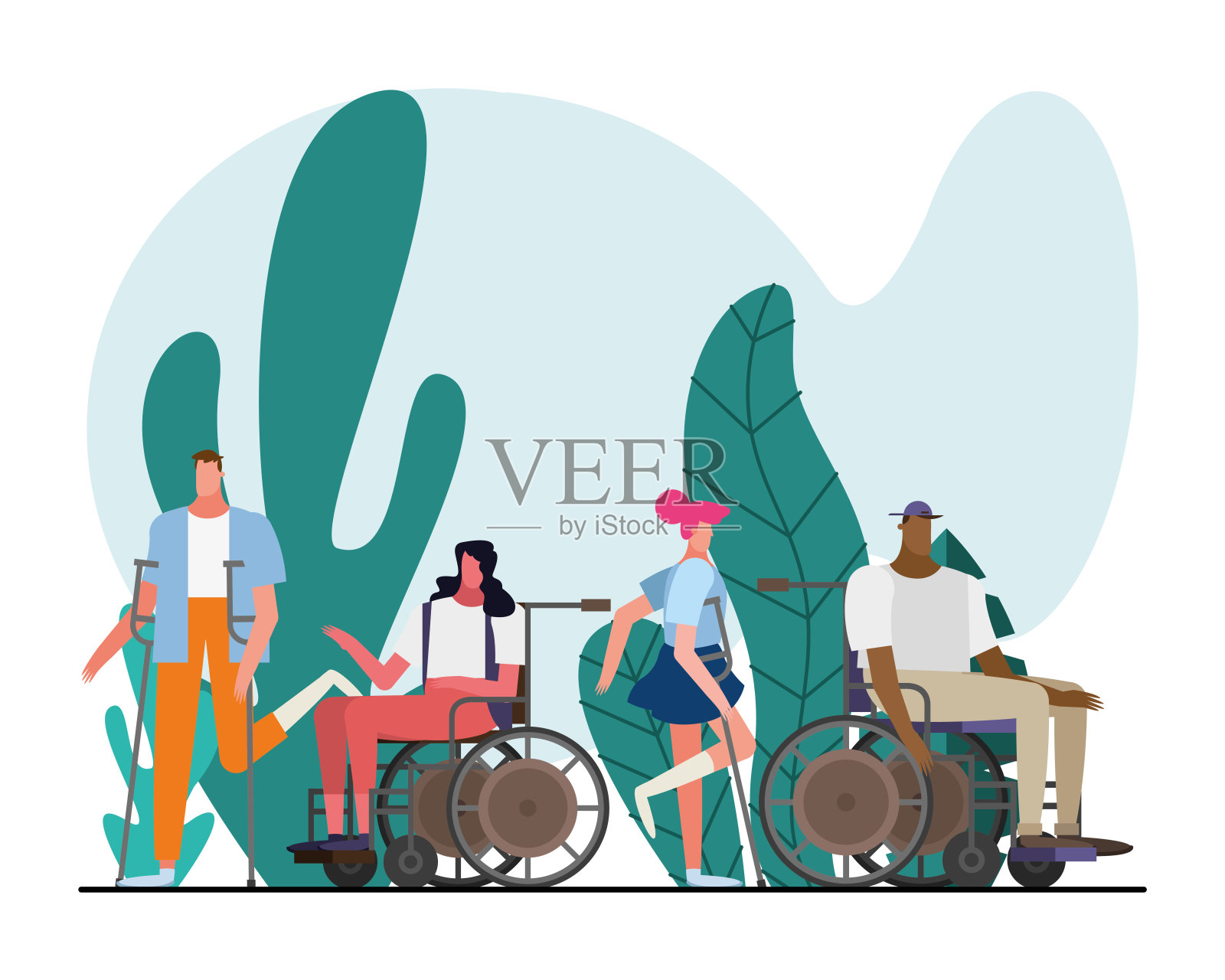 一群有残疾的跨种族人士在场上的表现插画图片素材