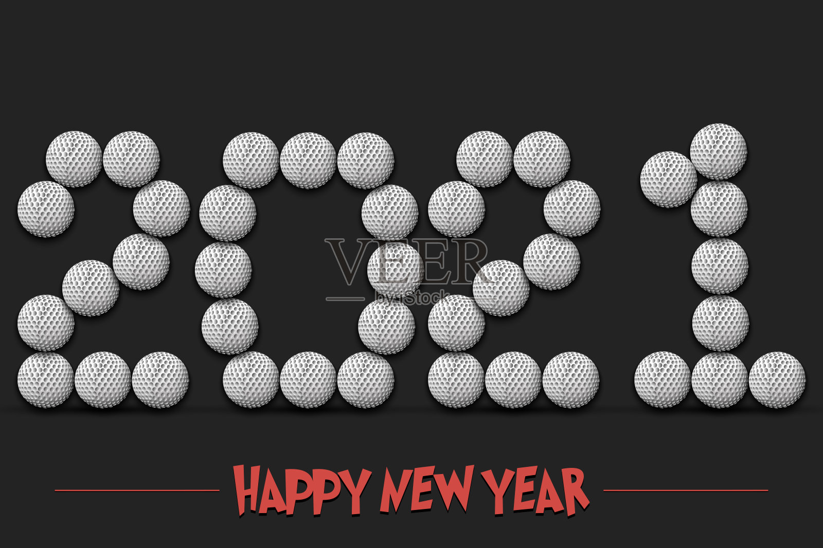 2021年新年快乐,由高尔夫球制成插画图片素材