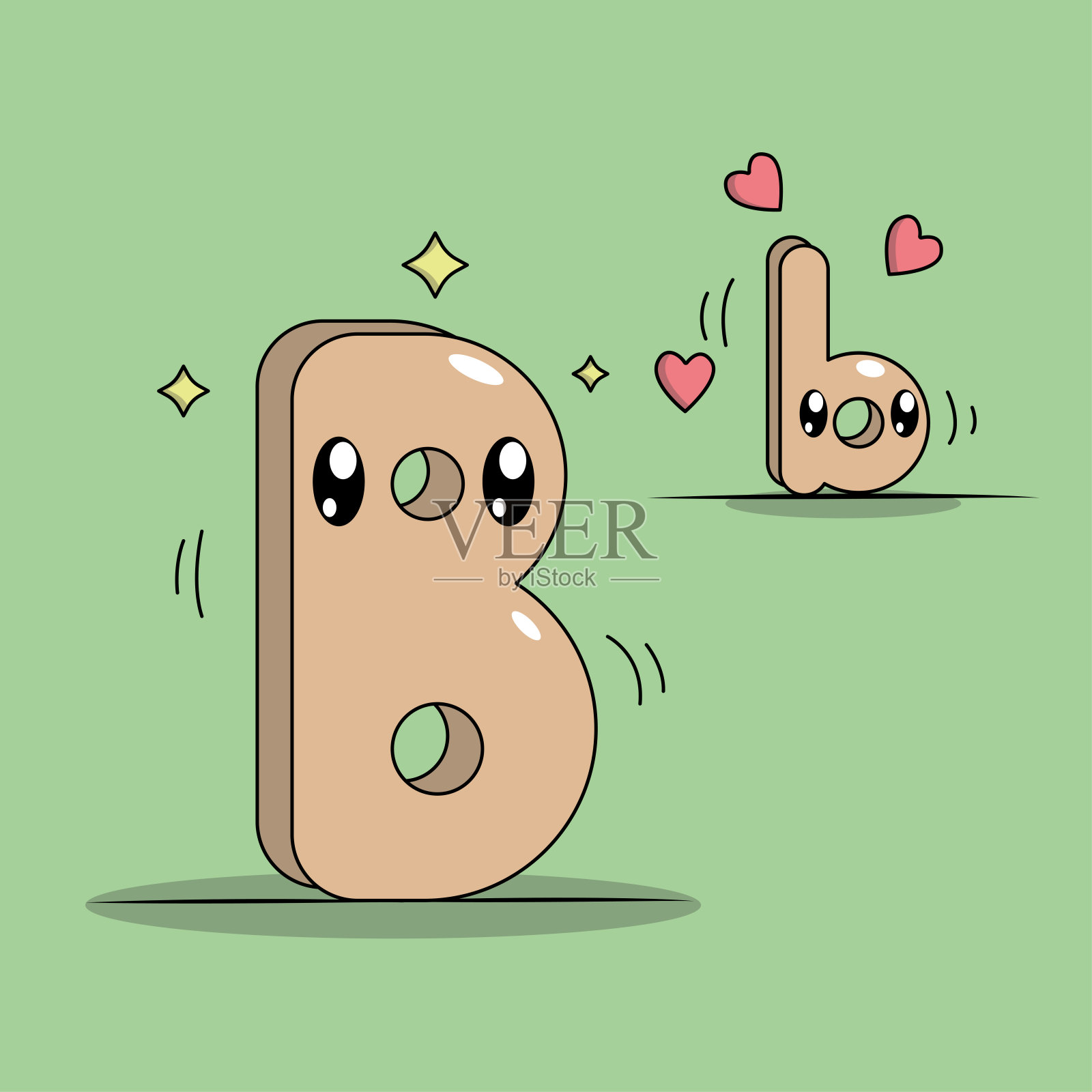 字母B卡哇伊风格。字母表字符插画图片素材