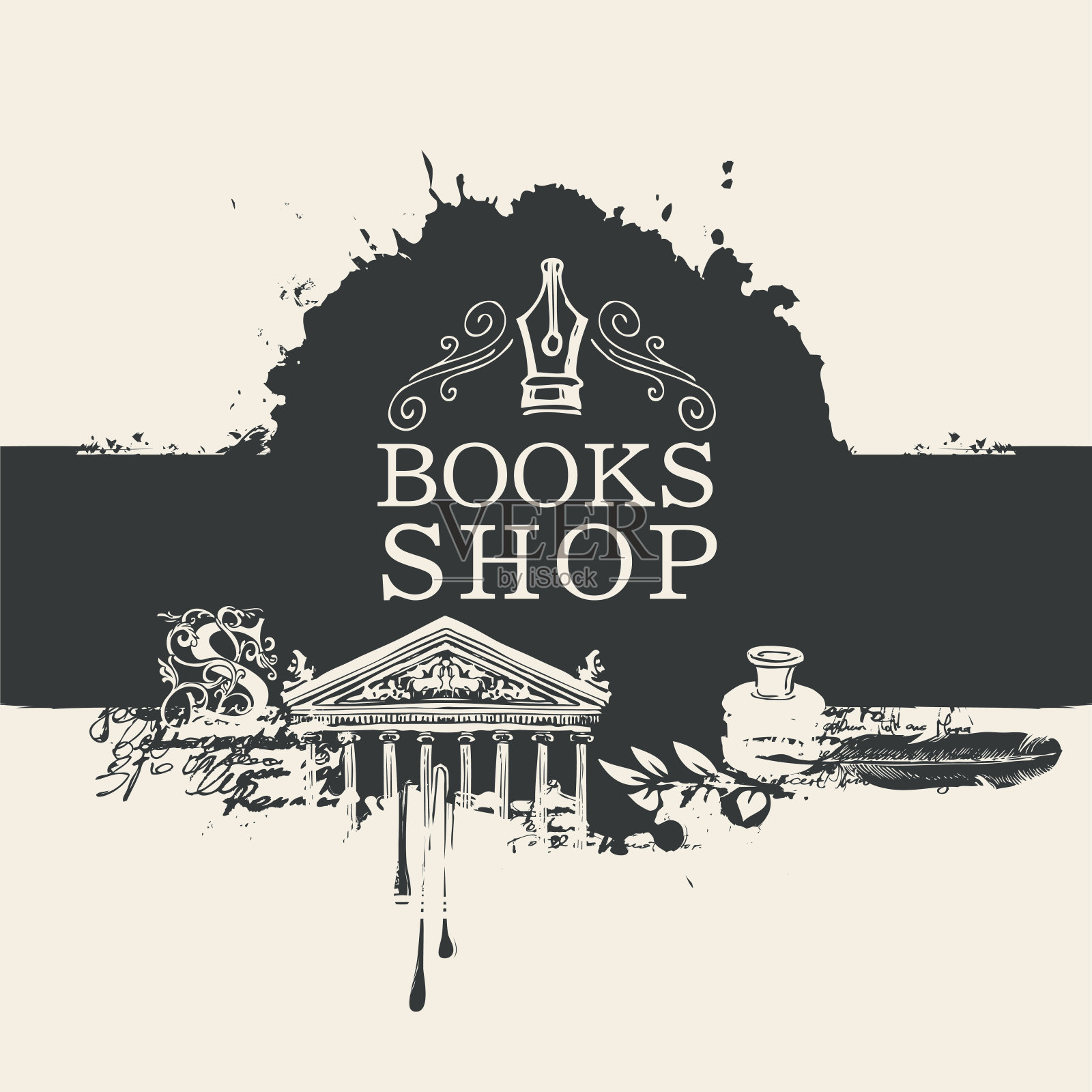 创意横幅书店在复古风格插画图片素材