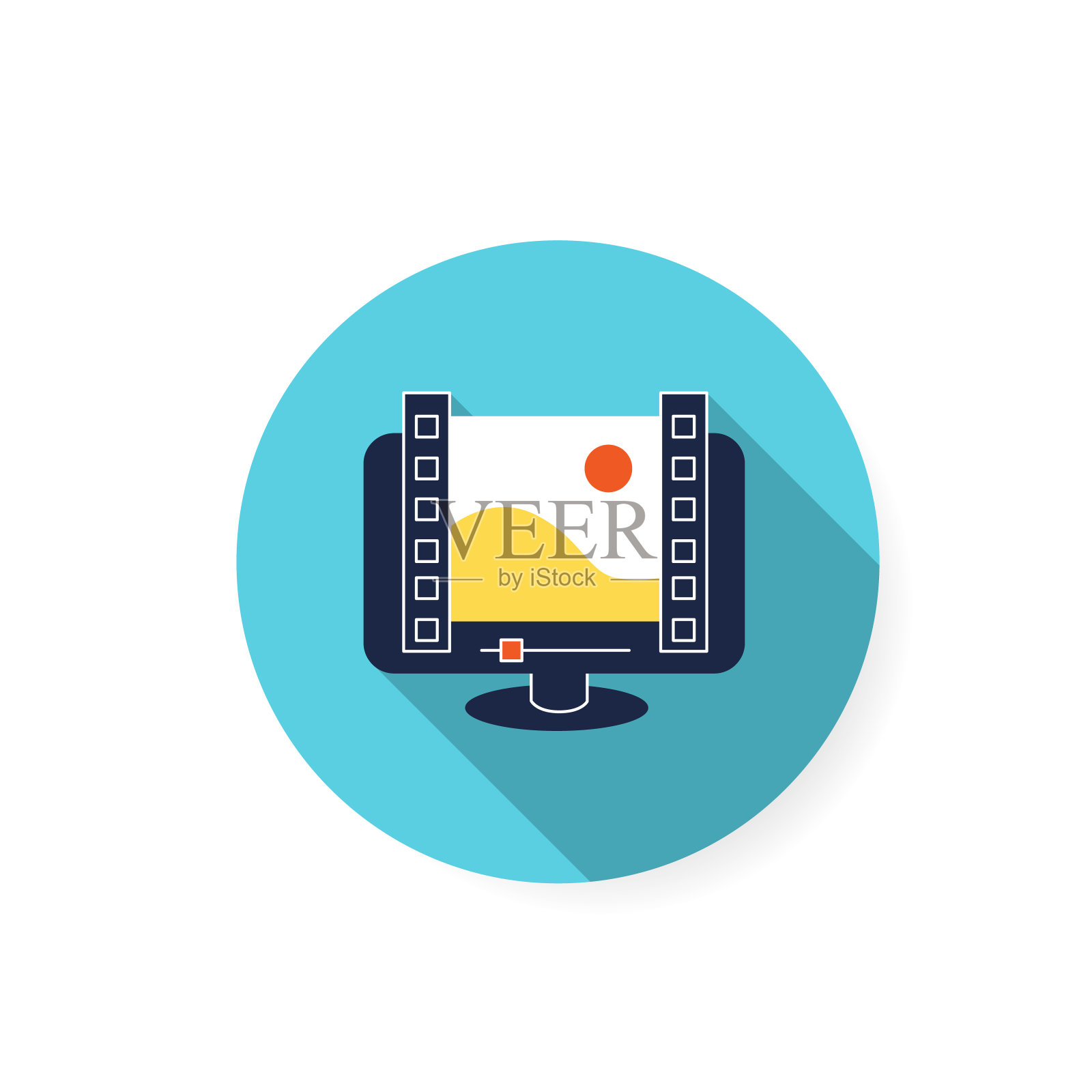 视频播放器帧平面图标。彩色插图插画图片素材