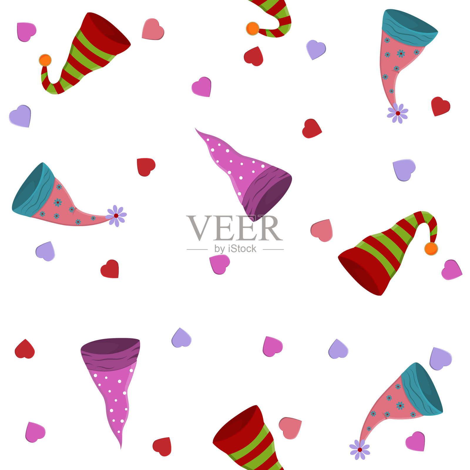 地精帽子图案,彩色矢量插图上的白色背景,设计,装饰,礼品包装,明信片插画图片素材