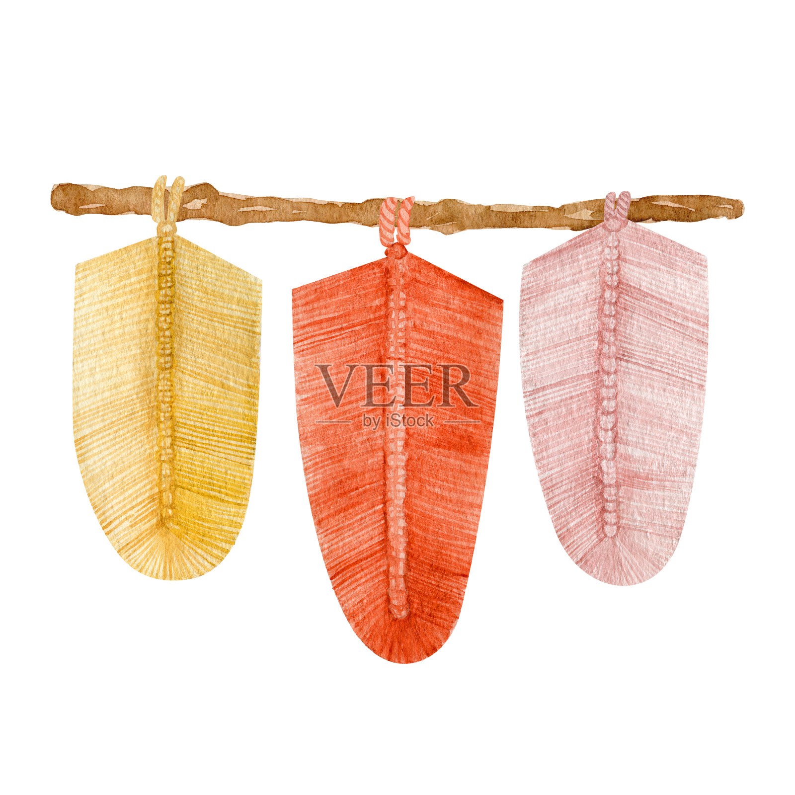 波西米亚流苏装饰水彩插图。插画图片素材