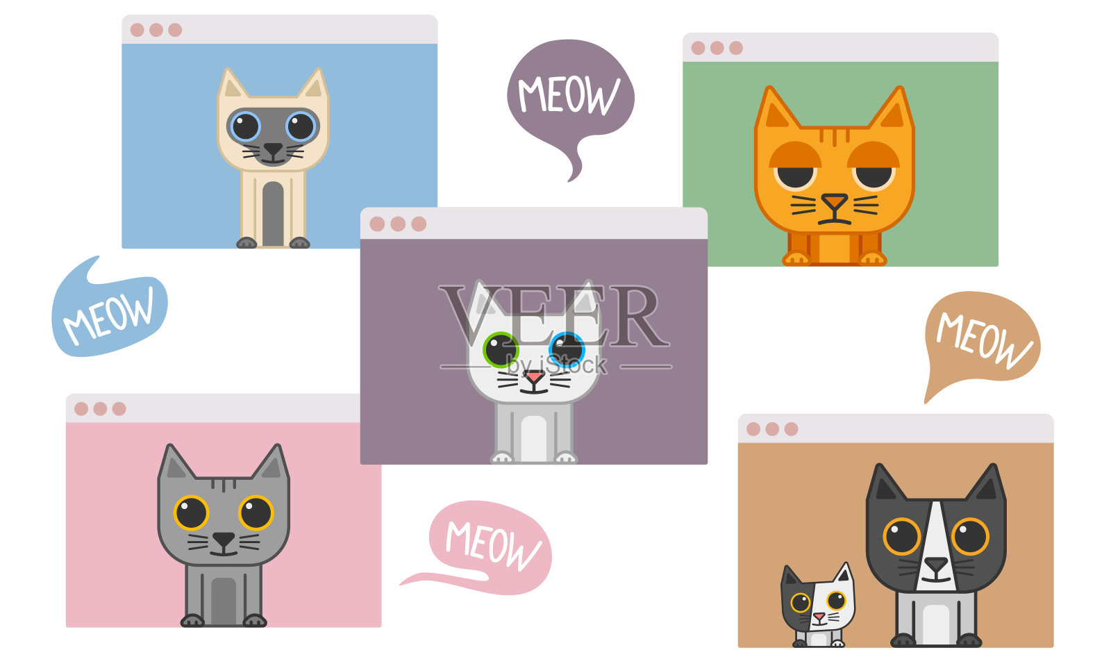 可爱的猫在视频会议。插画图片素材