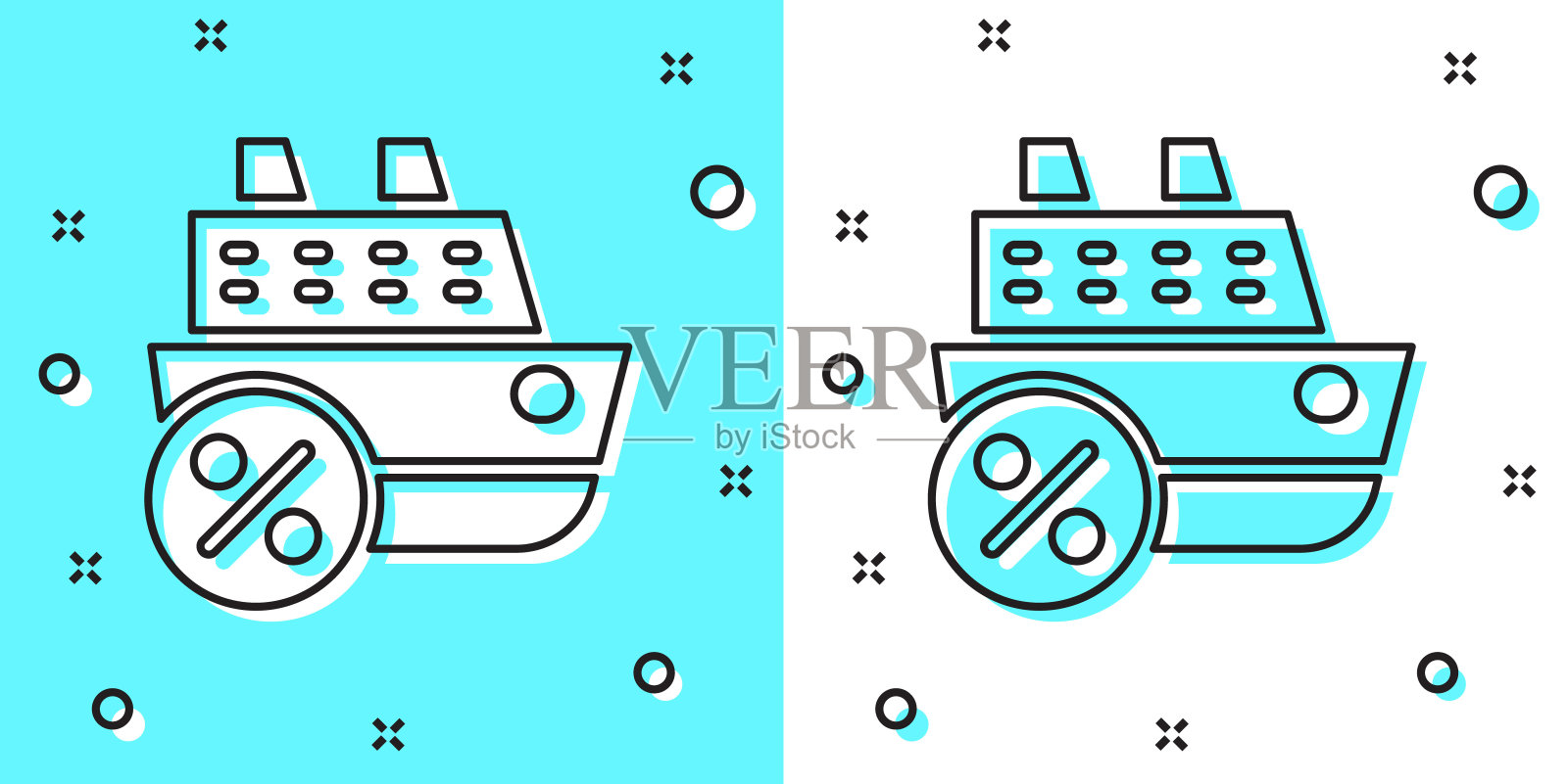 黑线邮轮图标孤立在绿色和白色的背景。旅游旅游航海运输。远航客轮、邮轮。全球巡航。随机动态形状。向量插画图片素材