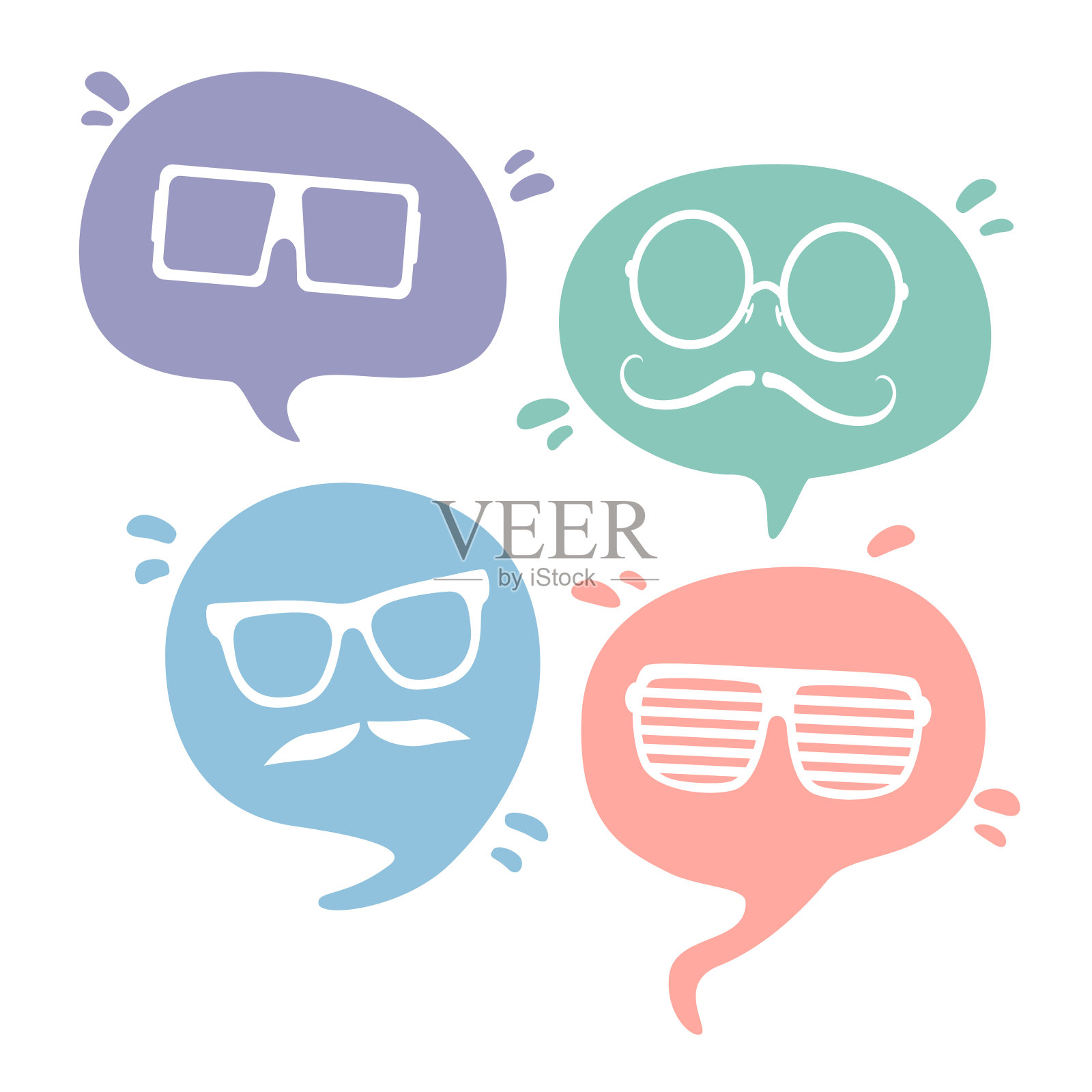 戴着墨镜和小胡子的演讲泡泡。插画图片素材