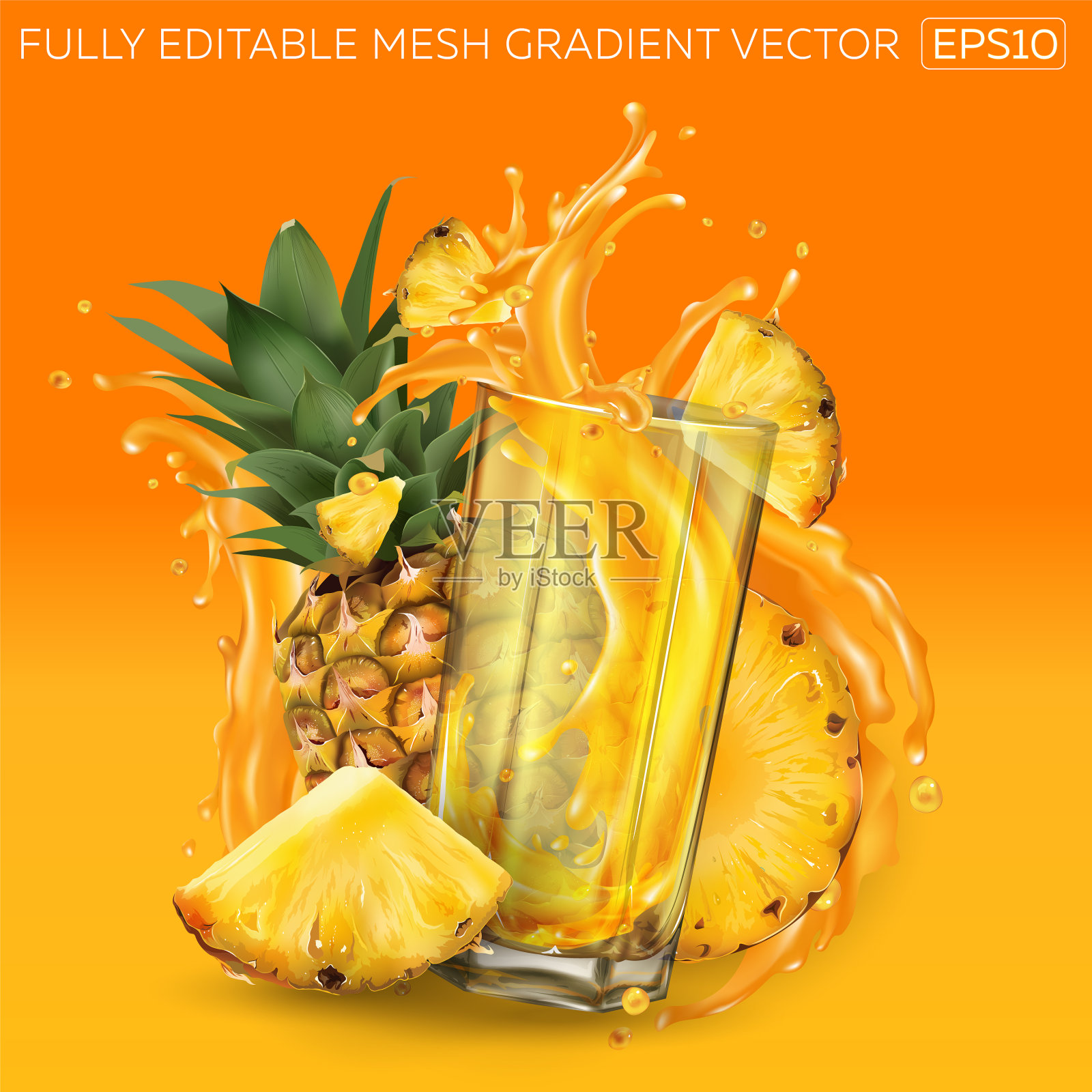 菠萝和一杯橙汁插画图片素材