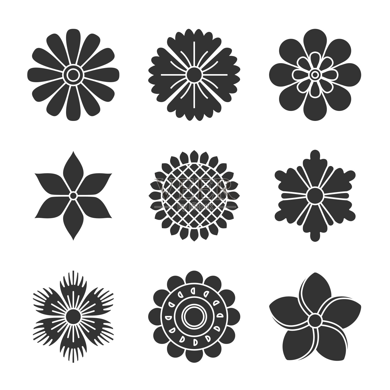 花剪影图标。插画图片素材