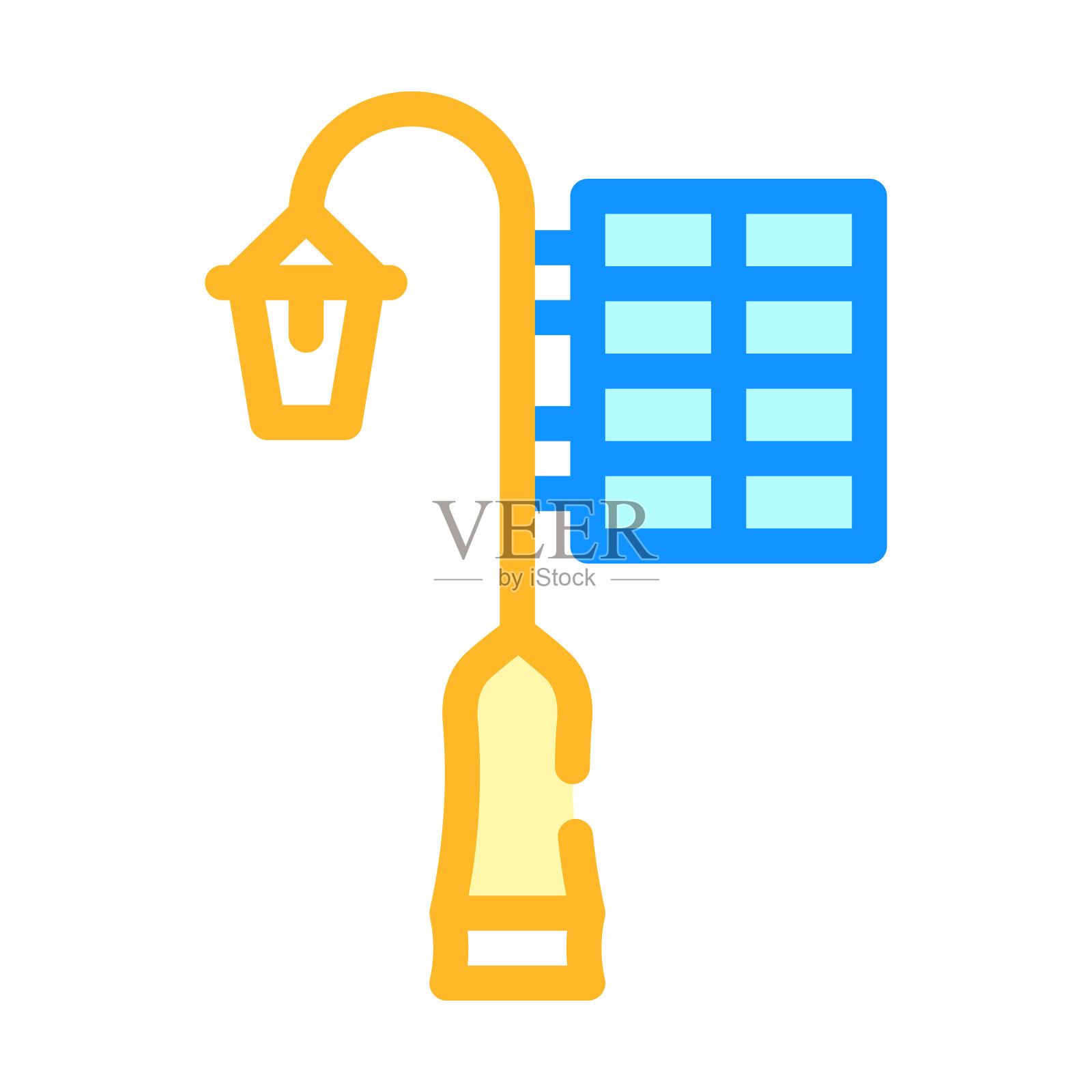 光柱与太阳能电池板彩色图标矢量插图插画图片素材