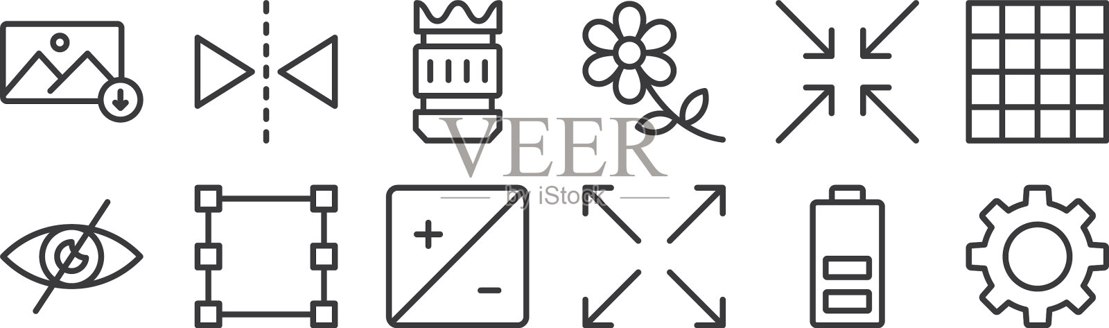 12组线性摄影图标细轮廓图标素材