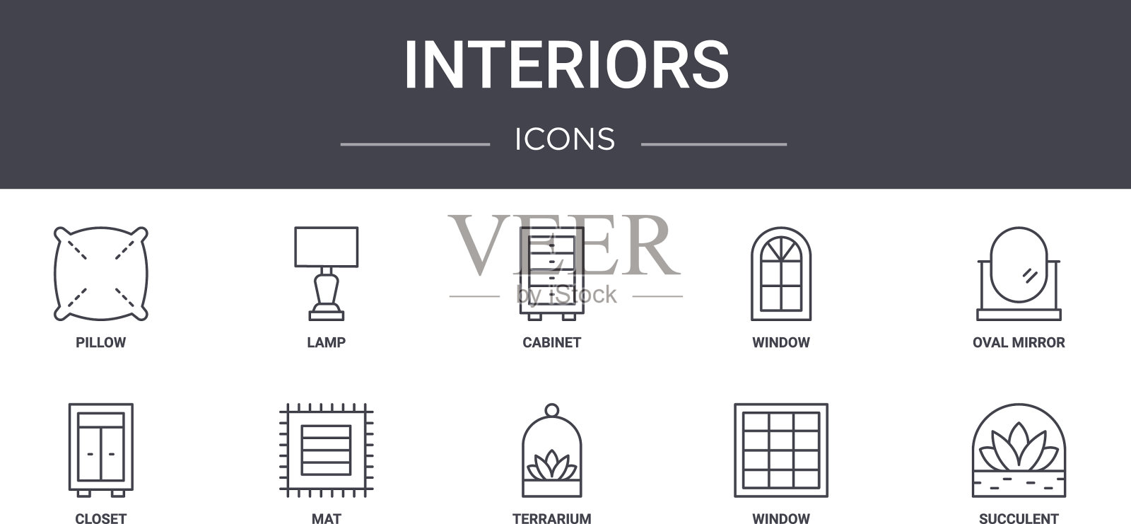 室内概念线图标集包含图标图标素材