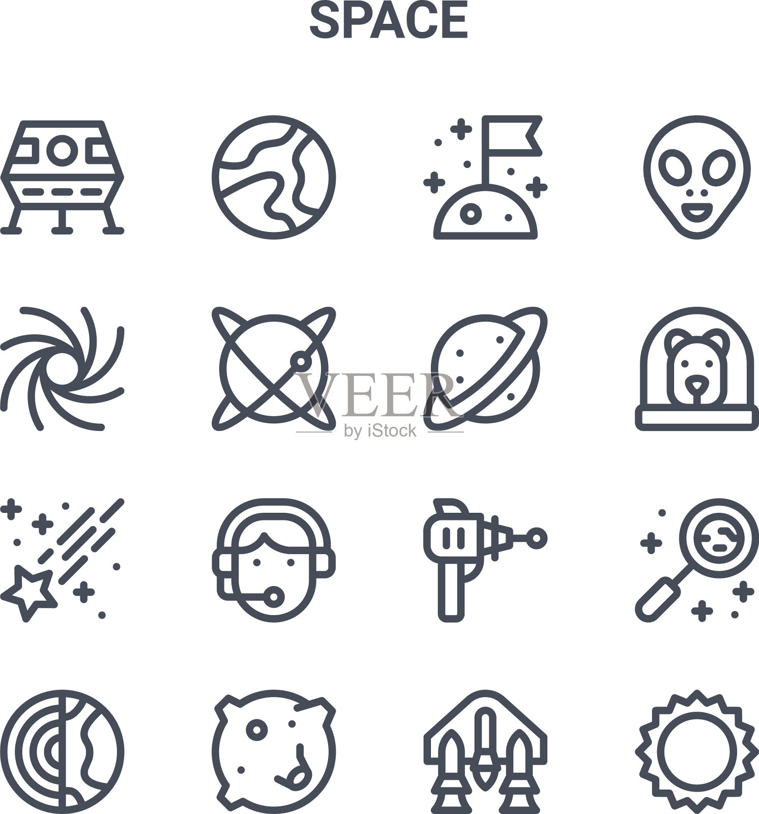 设置16个空间概念线图标64x64薄图标素材