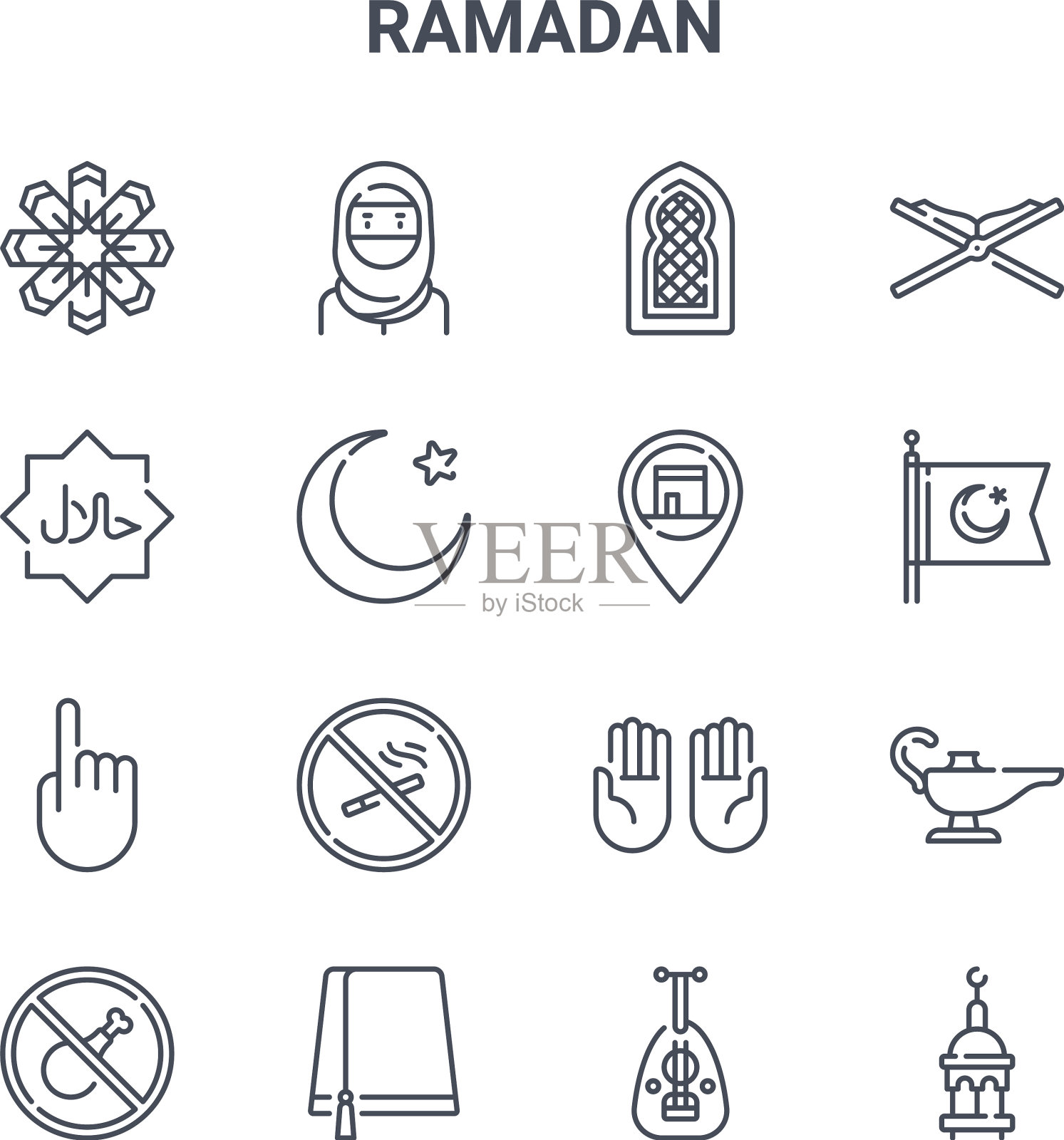 设置16个斋月概念线图标64x64薄图标素材