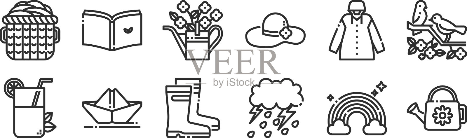 设置12个薄轮廓图标,如喷壶图标素材