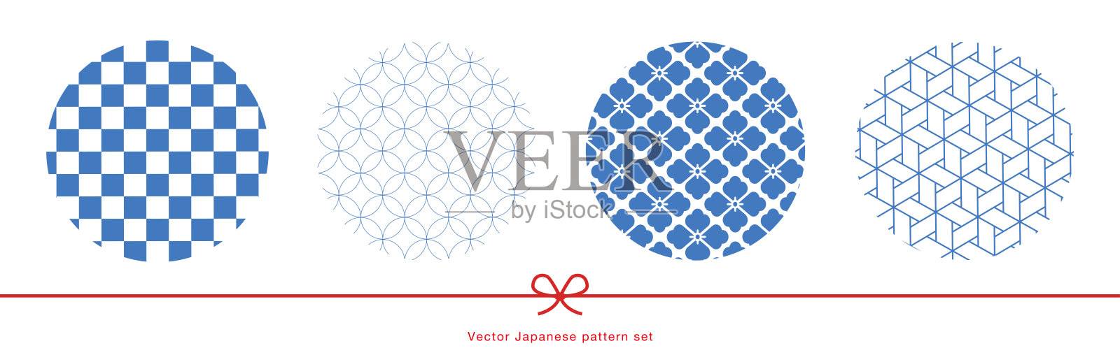 一套带有传统日本图案的矢量插图。日本图案背景和传统的日本色彩。插画图片素材