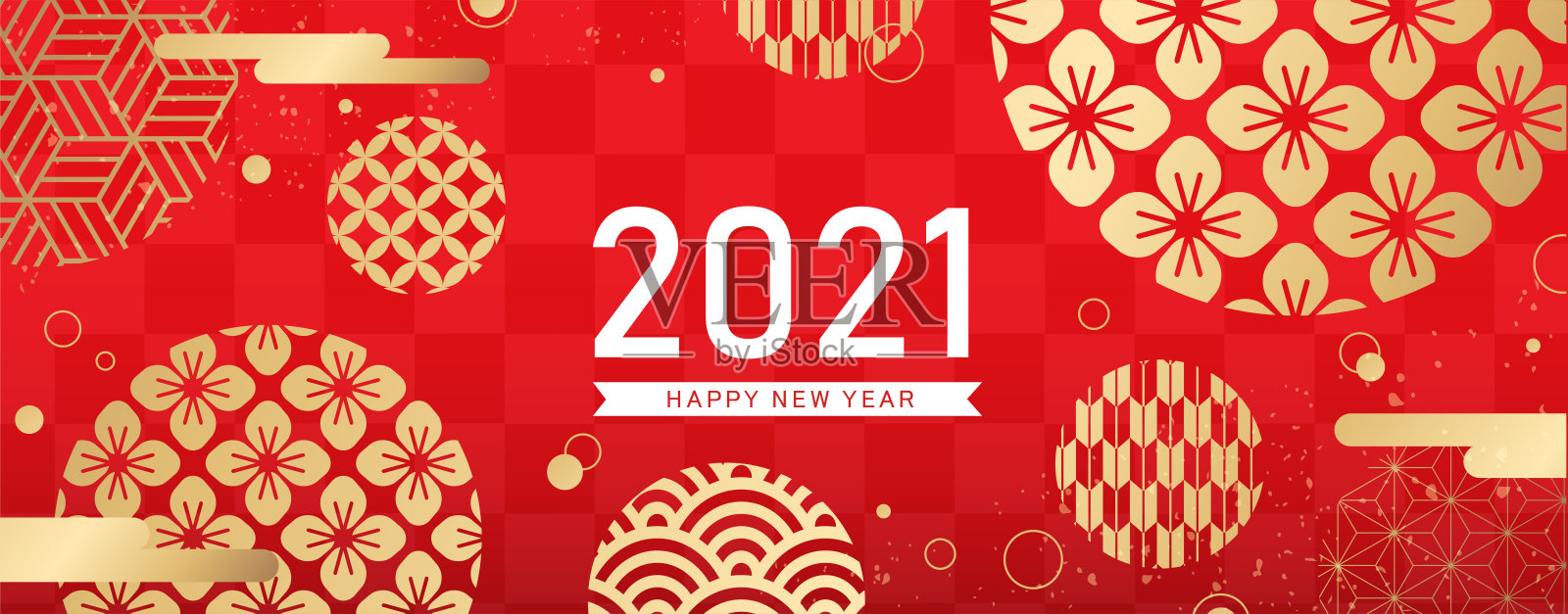 一套带有传统日本图案的矢量插图。日本图案背景和传统的日本色彩。插画图片素材