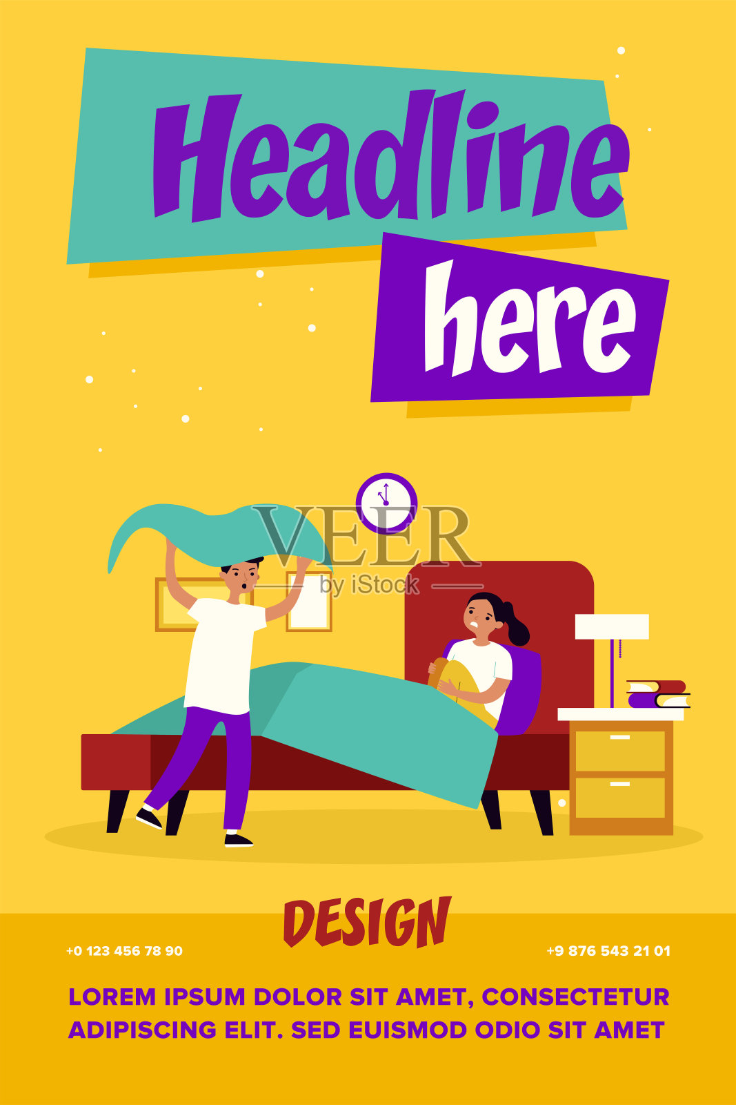 哥哥晚上吓唬妹妹插画图片素材