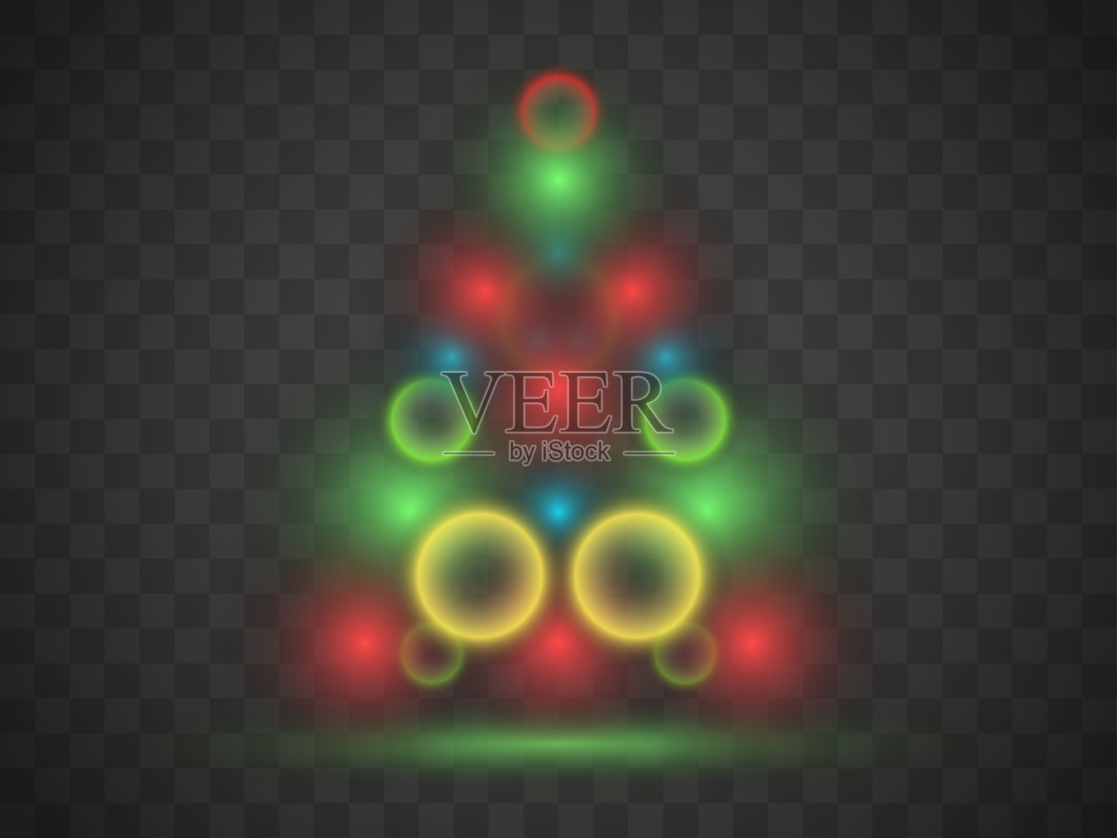 透明背景上的圣诞树灯。圣诞树形状的透明圣诞灯的颜色。矢量图设计元素图片