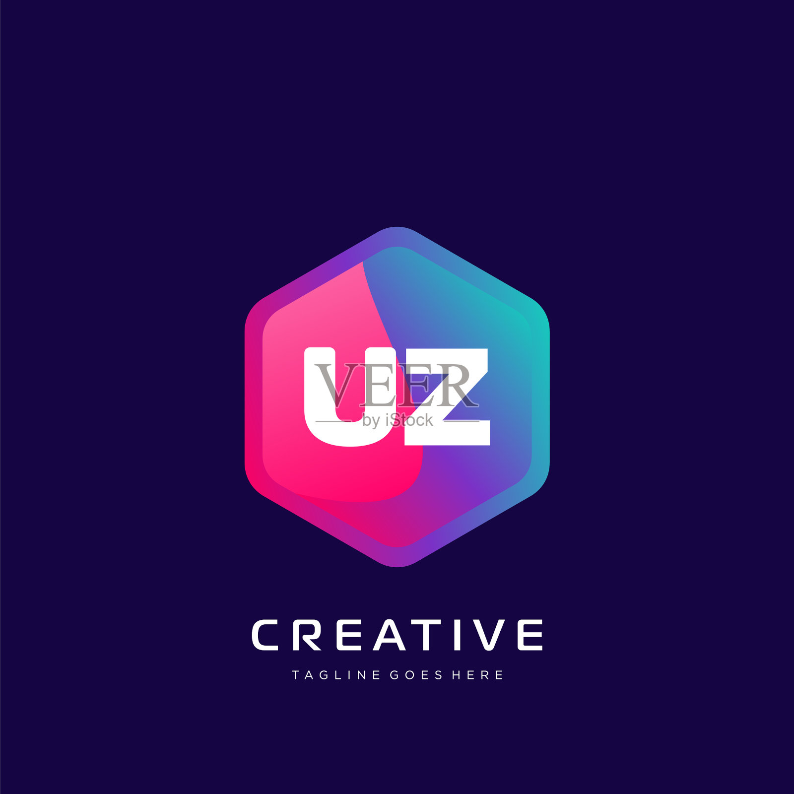 Uz初始标志与彩色模板插画图片素材