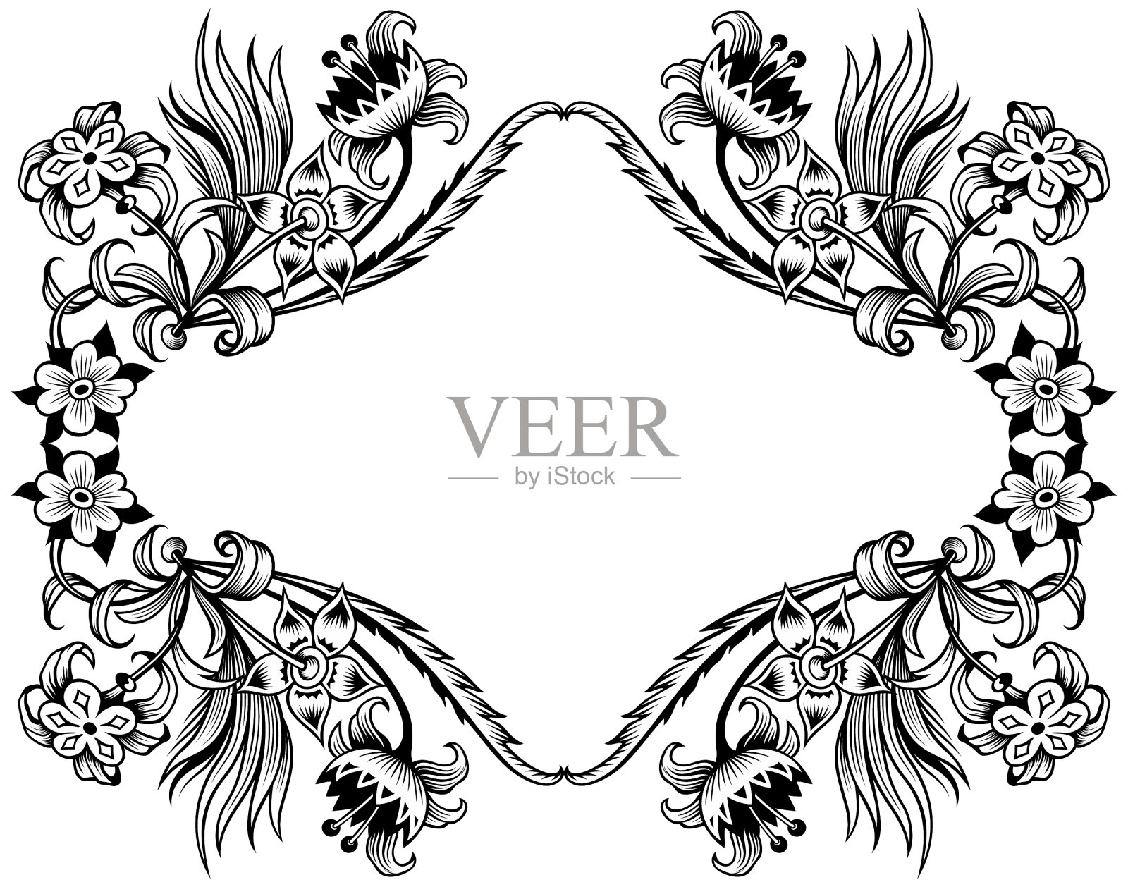 花卉手绘复古边框设计插画图片素材