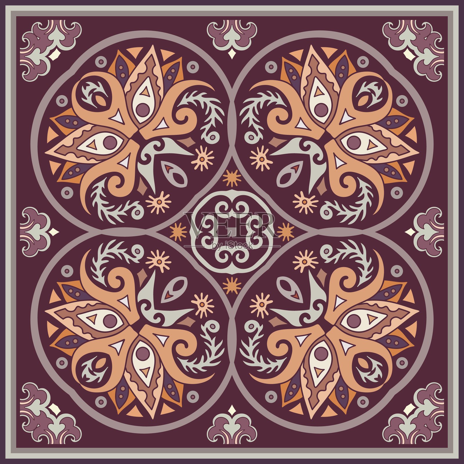 民族抽象花朵插画图片素材