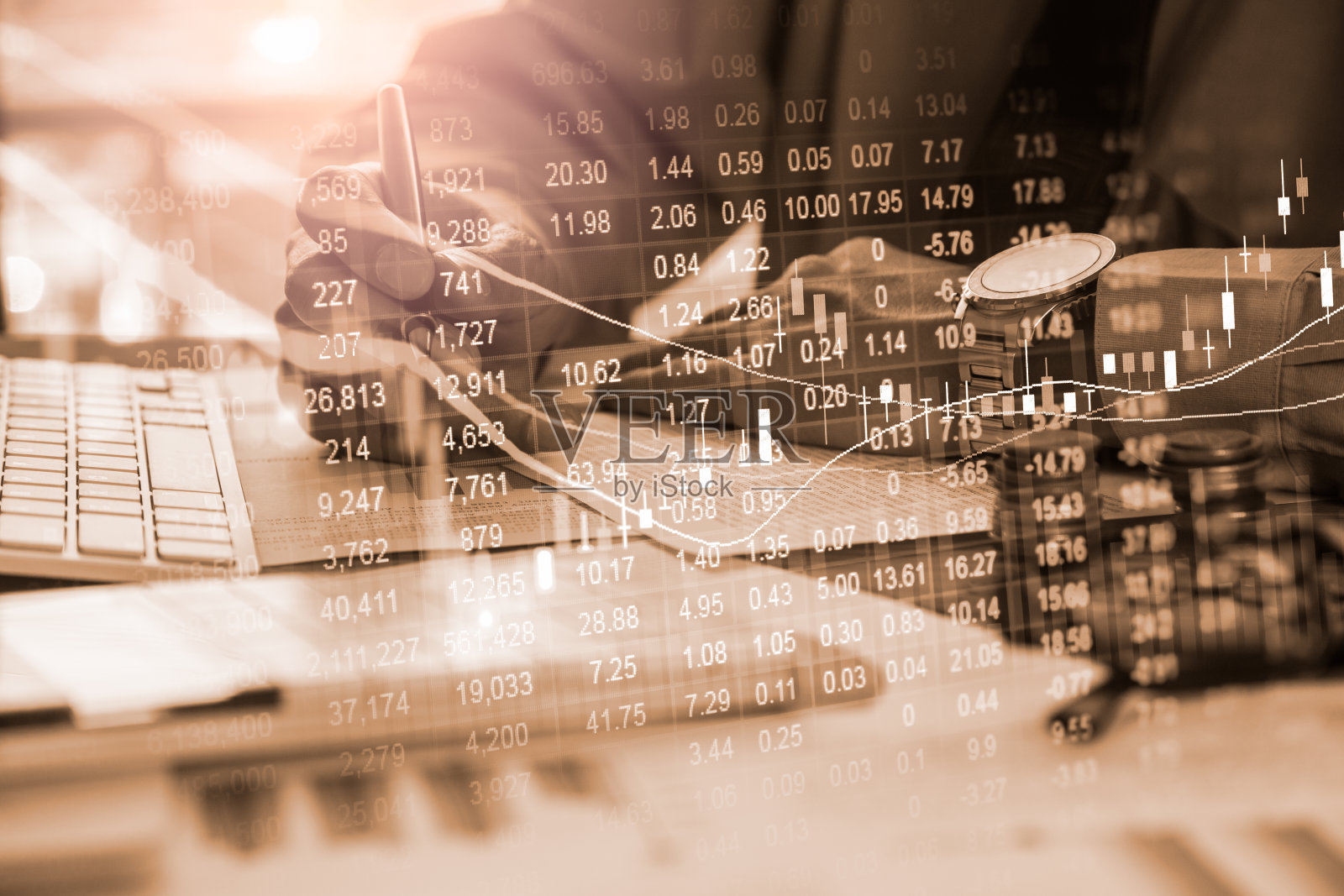 股票市场或外汇交易图形和烛台图表适合金融投资的概念。经济趋势背景的商业理念和所有的艺术作品设计。抽象的金融背景。照片摄影图片