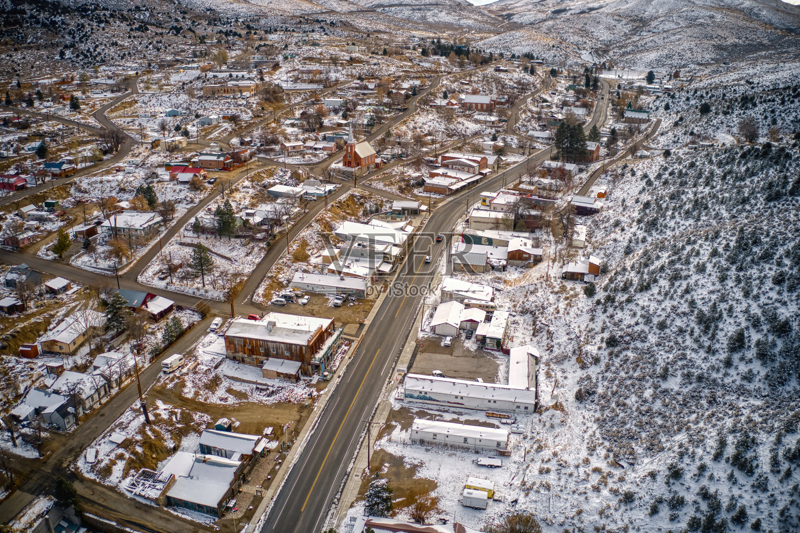 鸟瞰图上的小镇奥斯汀,内华达州50号高速公路照片摄影图片