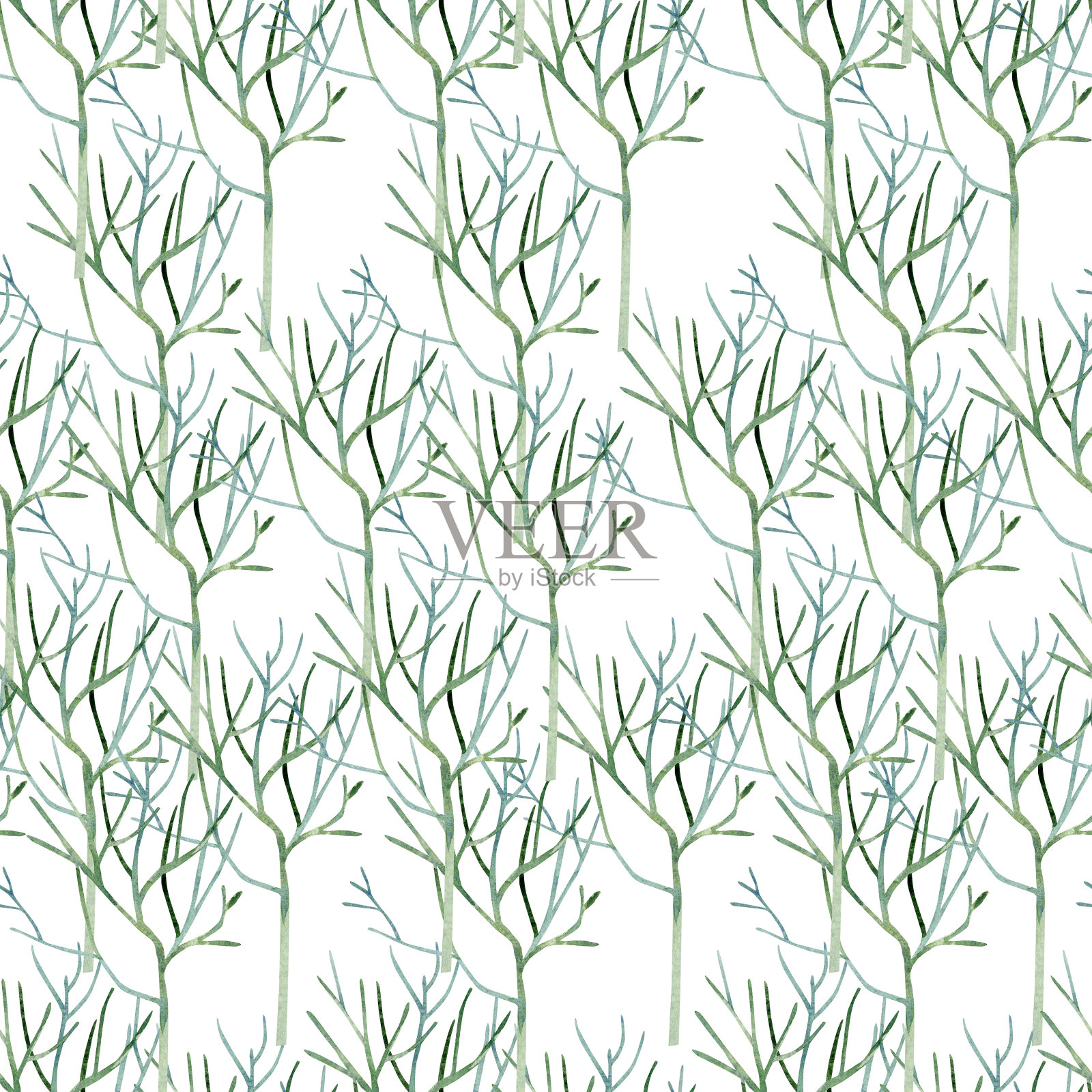 水彩常绿圣诞无缝图案与冷杉树枝,小枝,冬季绿叶为纺织织物,墙纸装饰,包装纸,剪贴纸插画图片素材