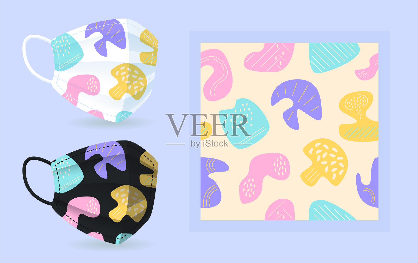 黑白面具上的装饰物采用现代抽象无缝图案插画图片素材