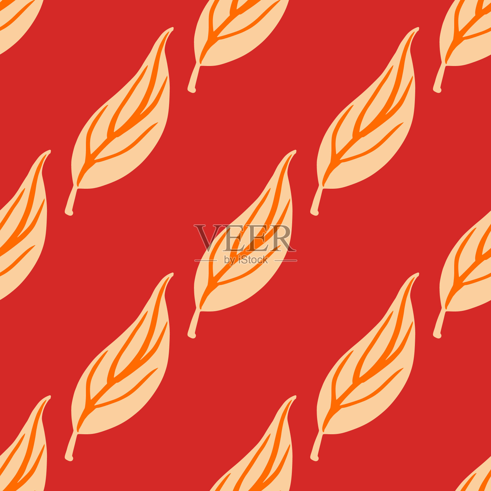 光轮廓叶无缝模式在创意风格。红色的背景。对比打印。插画图片素材