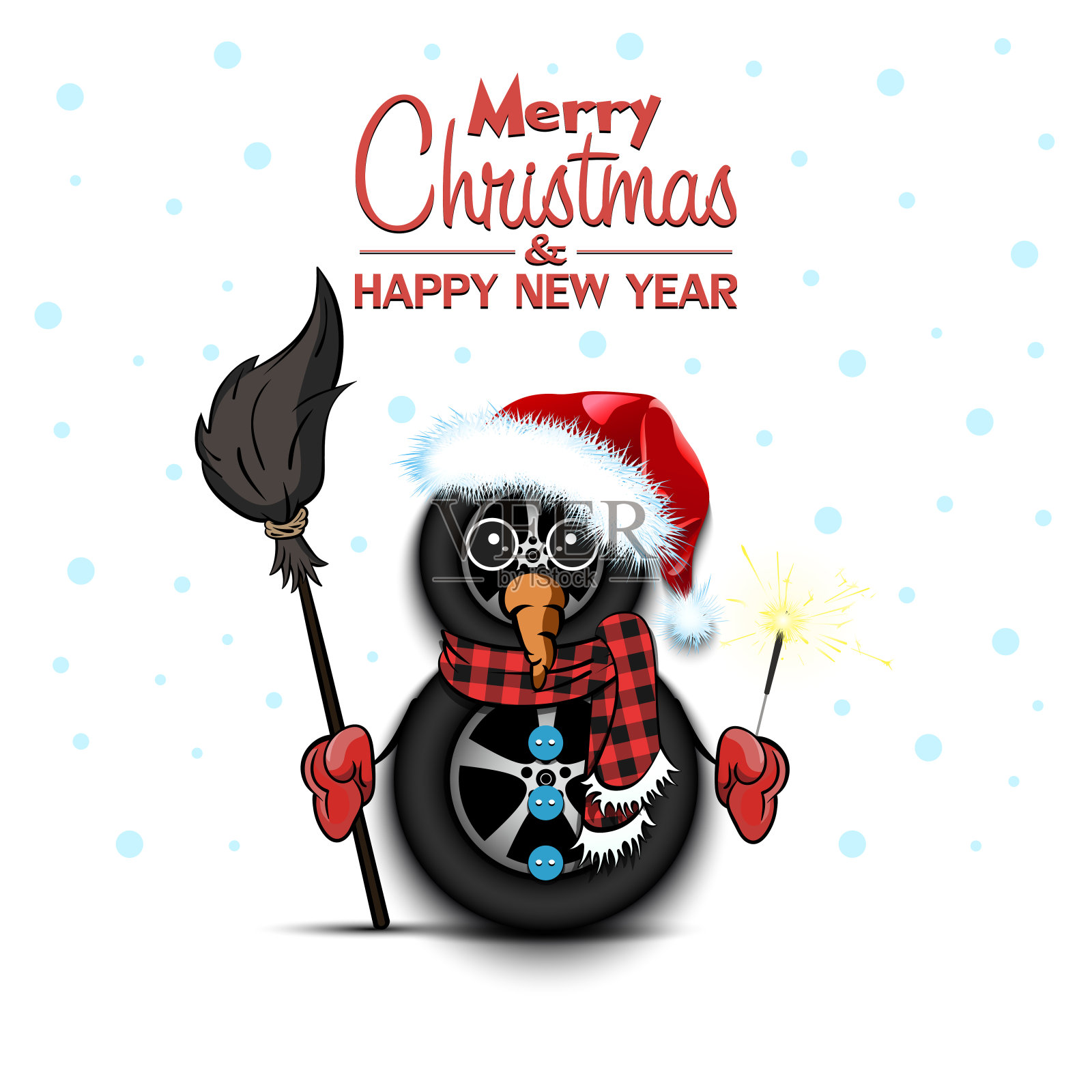 车轮上的雪人插画图片素材