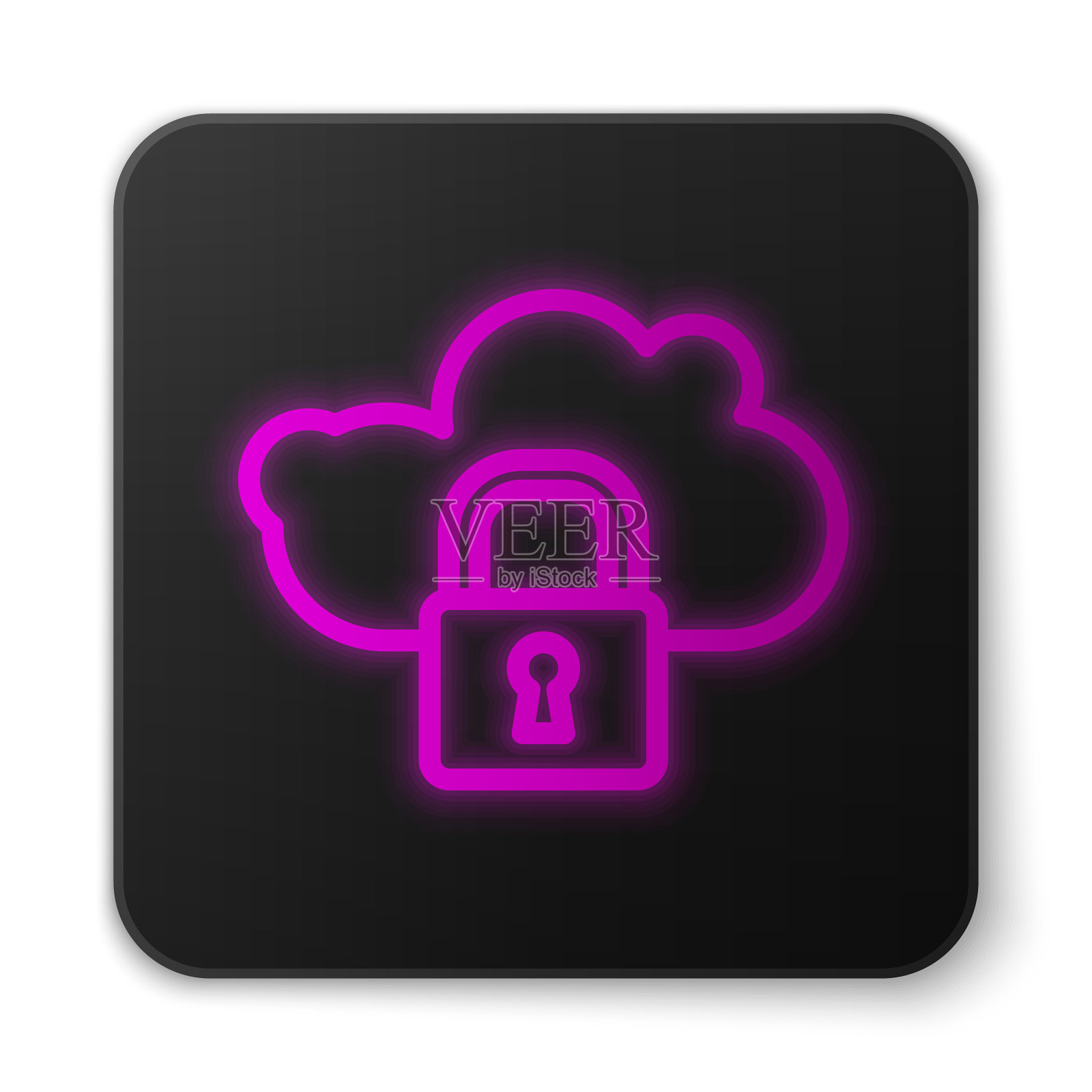 发光的霓虹线云计算锁定图标插画图片素材