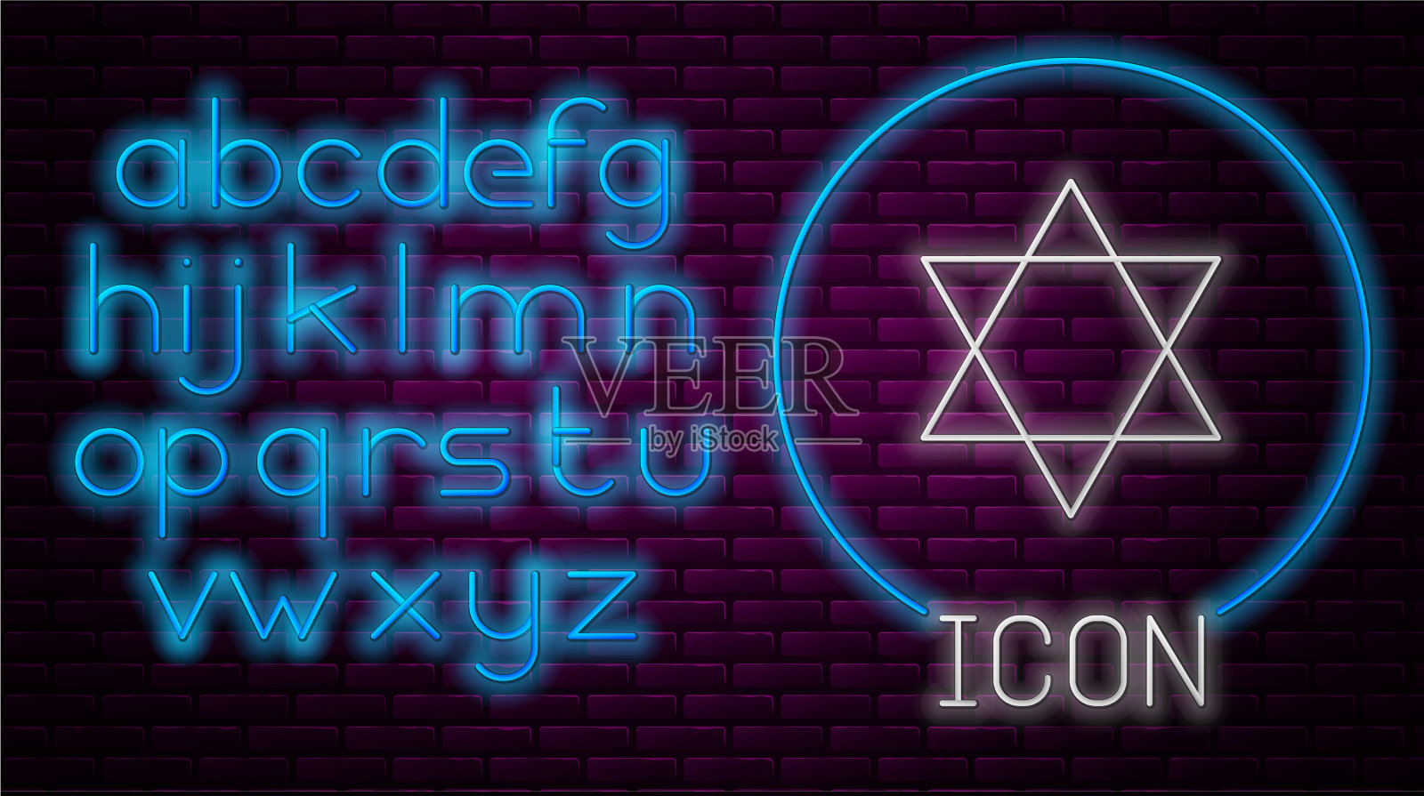 发光的霓虹灯线星大卫图标孤立上插画图片素材