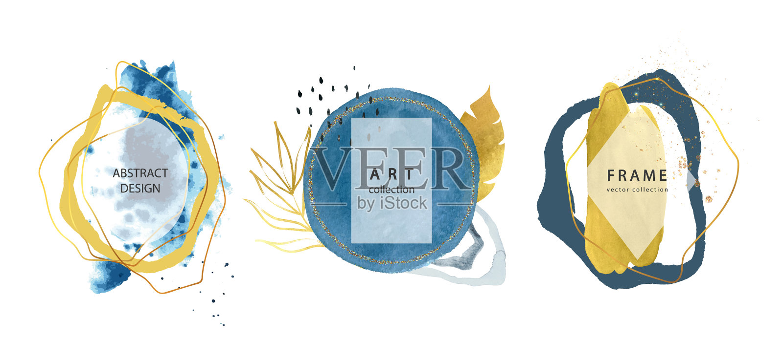 设置抽象框架与手绘水彩设计模板素材