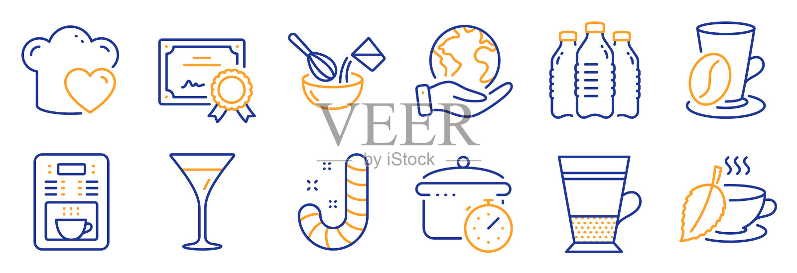 设置食物和饮料图标,如糖果咖啡图标素材