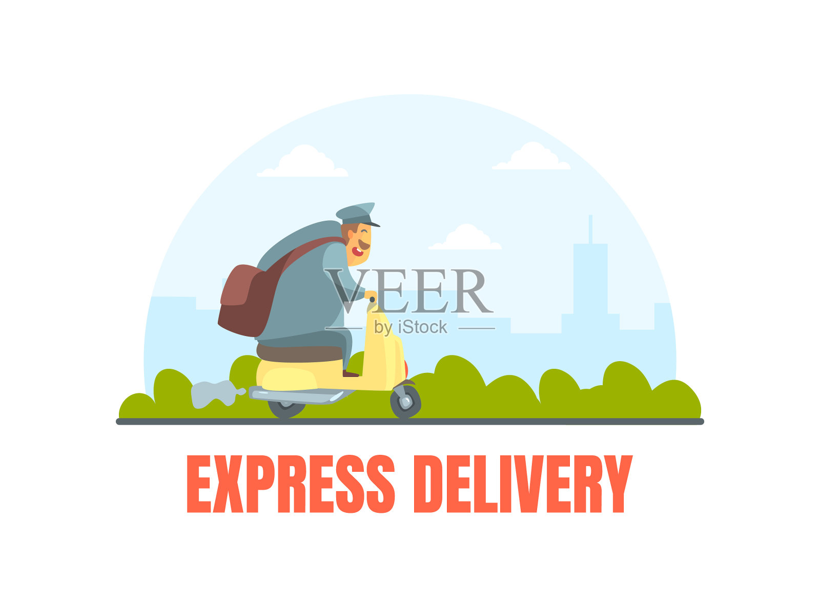 穿制服的邮递员骑摩托车送信插画图片素材