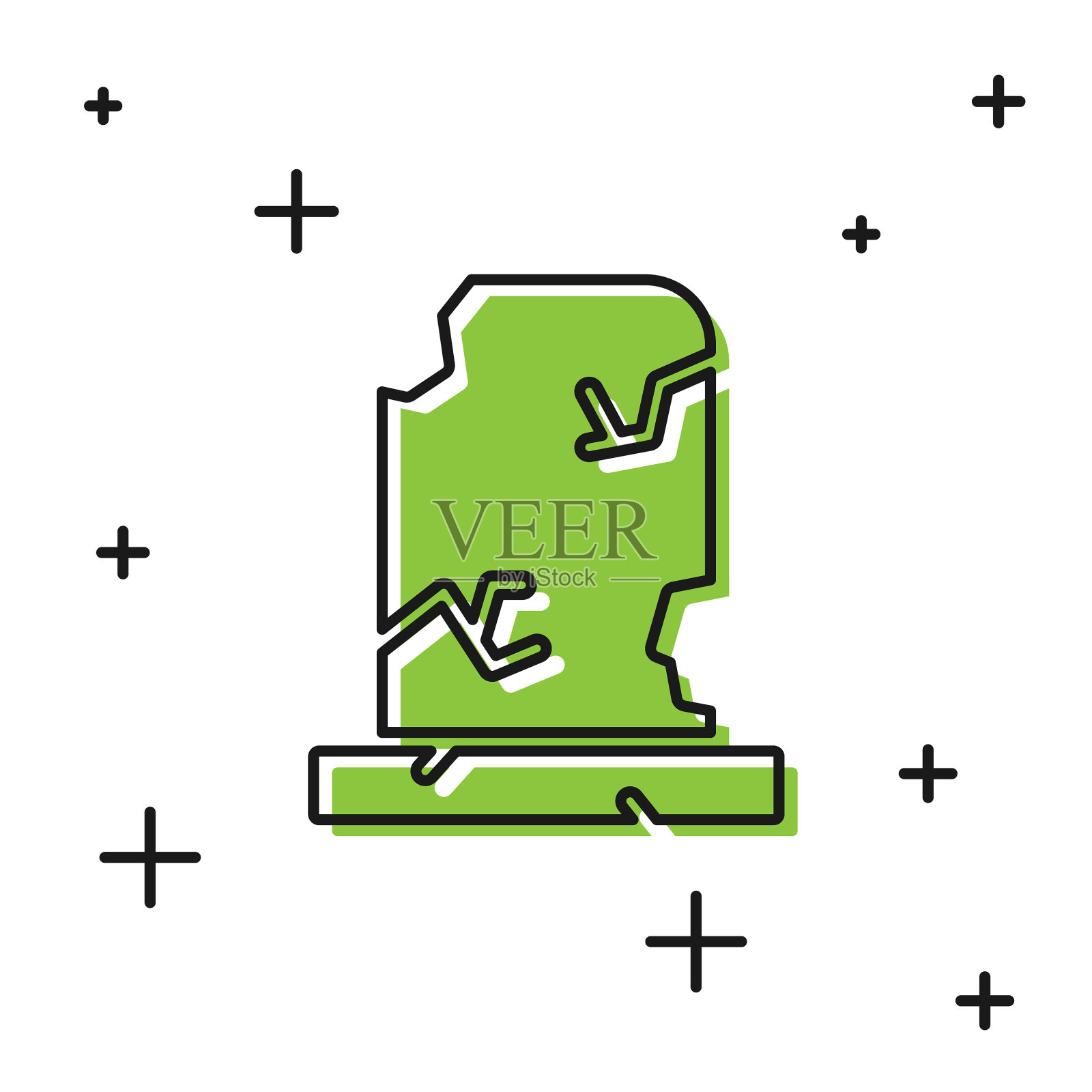 黑色的老坟墓上有墓碑的图标孤立插画图片素材