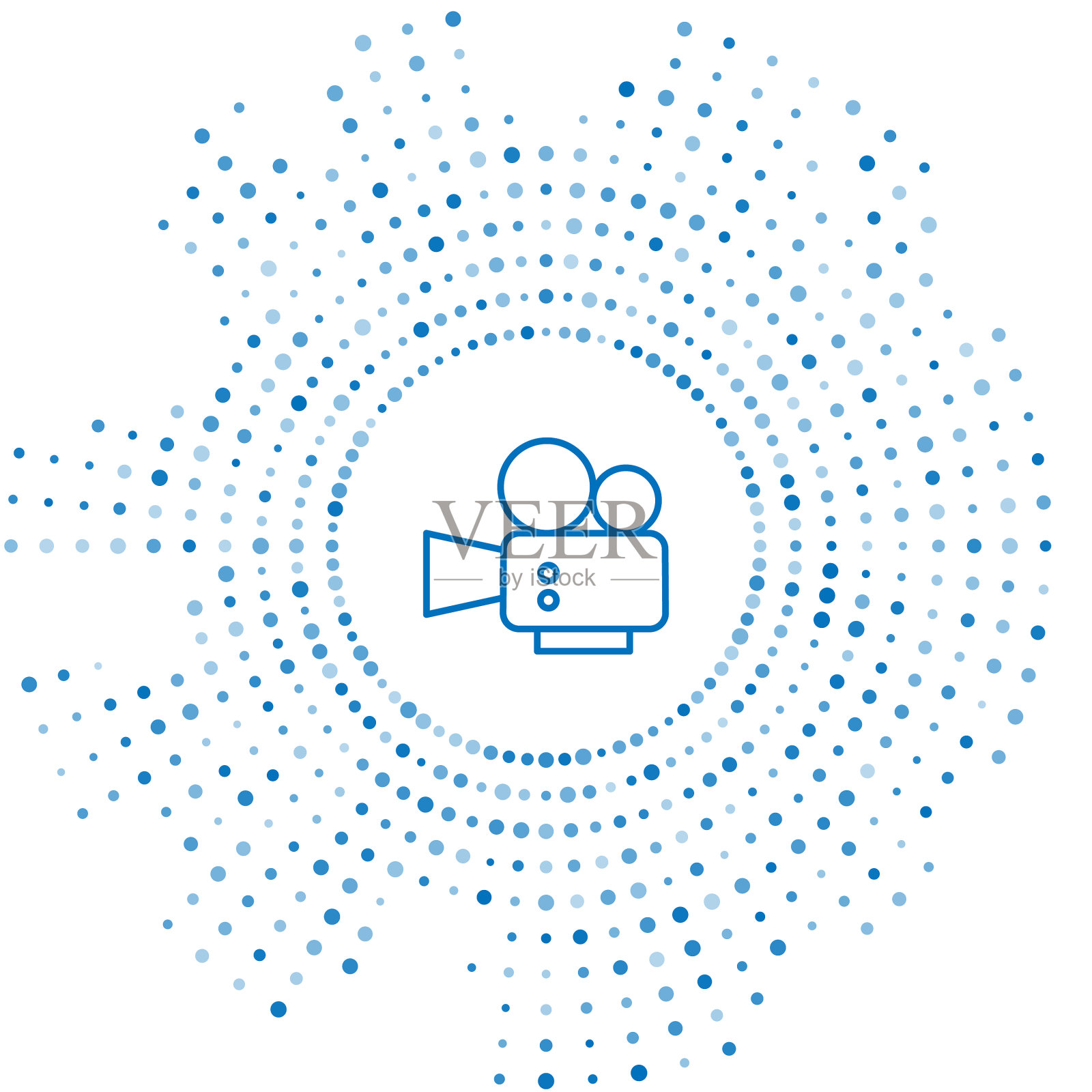 蓝色线电影摄像机图标孤立在白色上插画图片素材