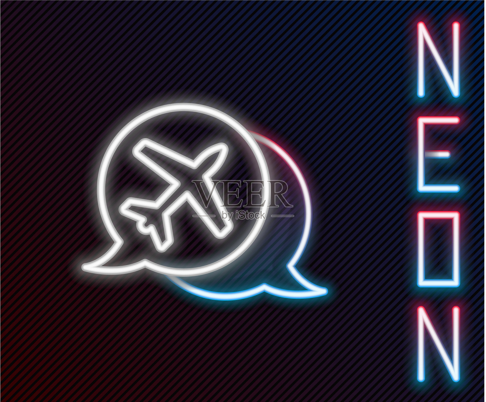 发光的霓虹线语音气泡与飞机插画图片素材