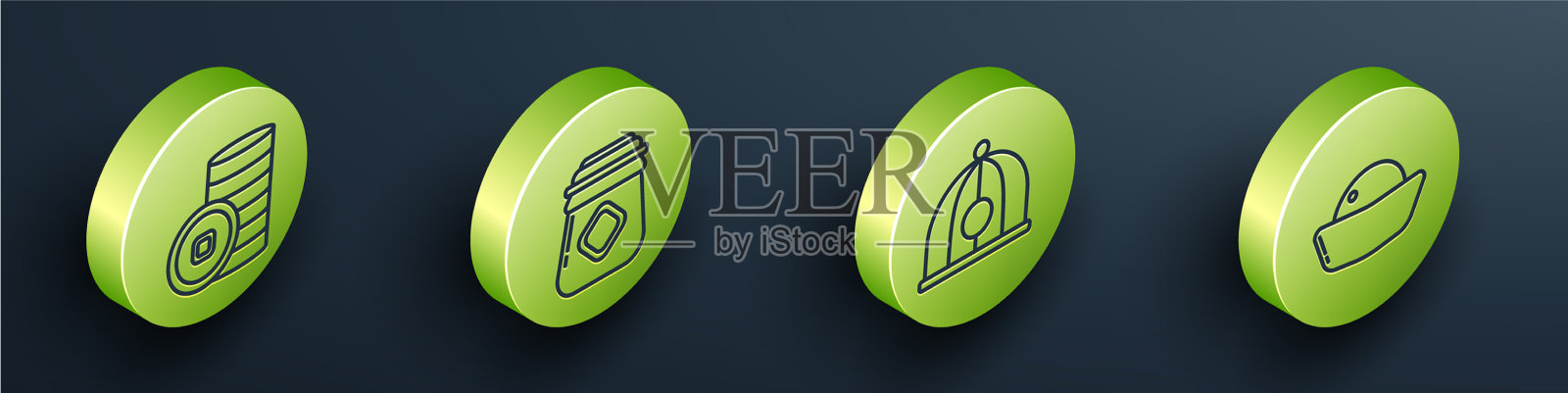 设置等距人民币币罐蜂蜜图标素材