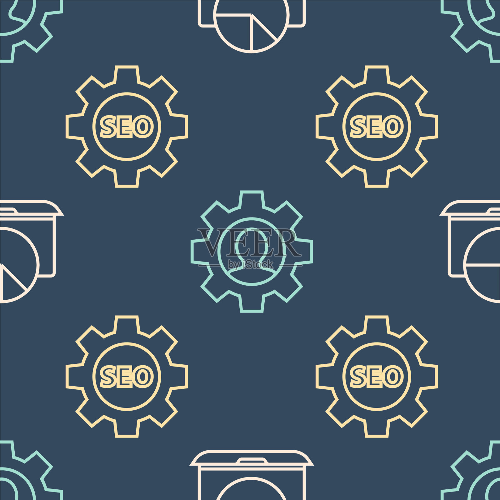 设置线笔记本电脑与图表seo标签图标素材