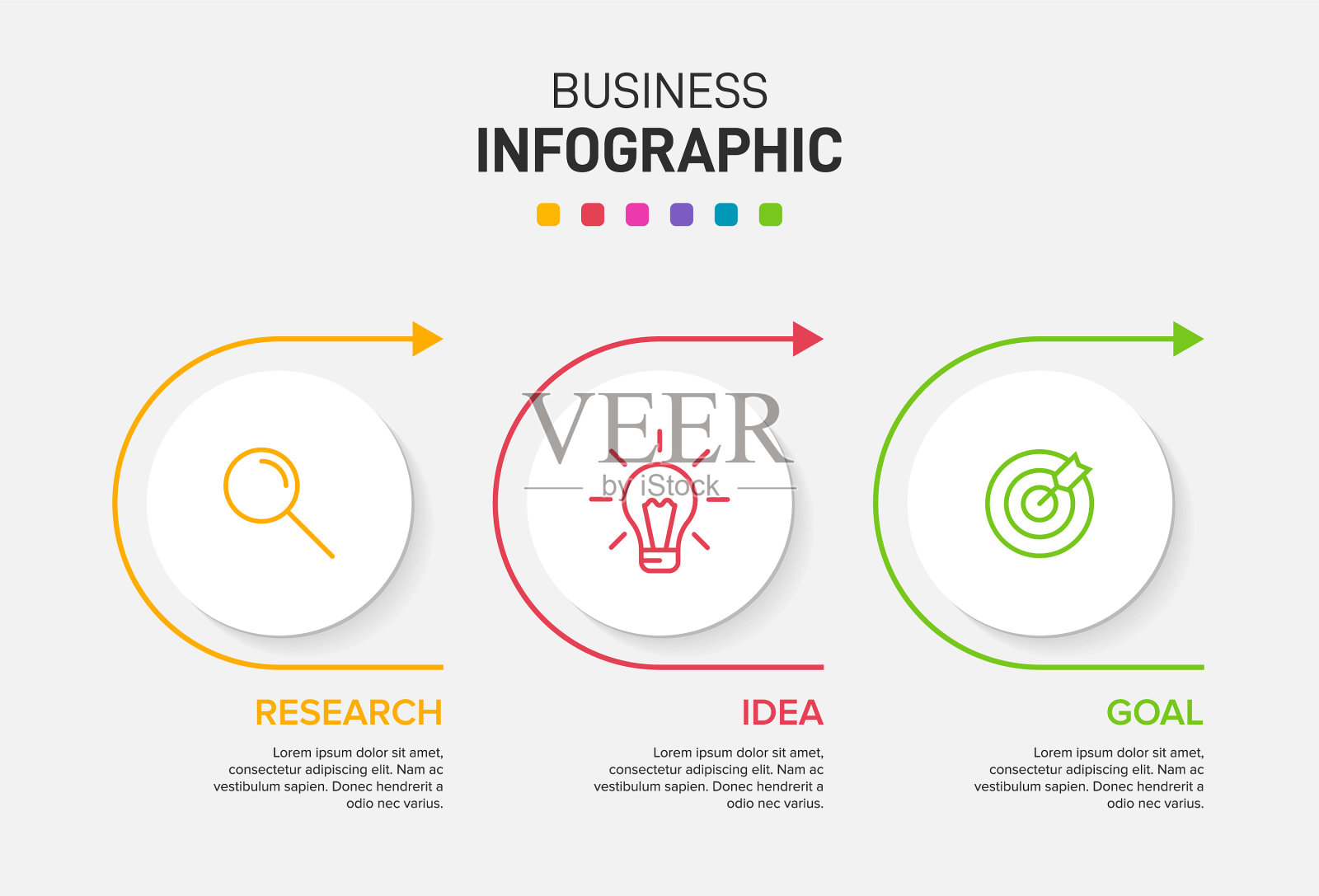 概念箭头商业模式以3个连续插画图片素材