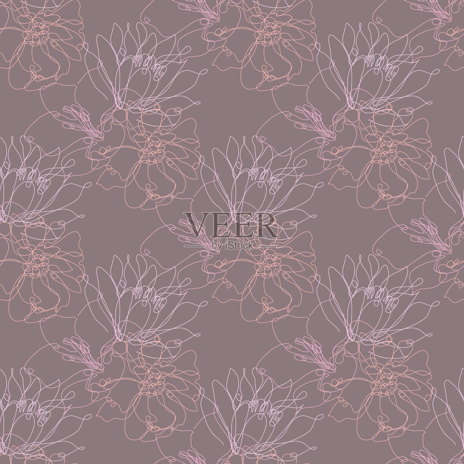 花卉无缝图案线条艺术插画图片素材