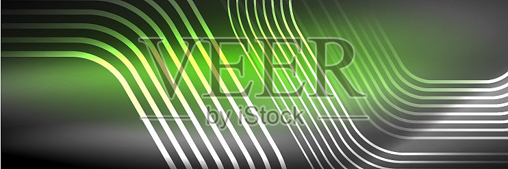 闪亮的霓虹灯线条,条纹和波浪技术插画图片素材