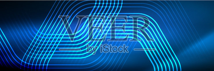 闪亮的霓虹灯线条,条纹和波浪技术插画图片素材