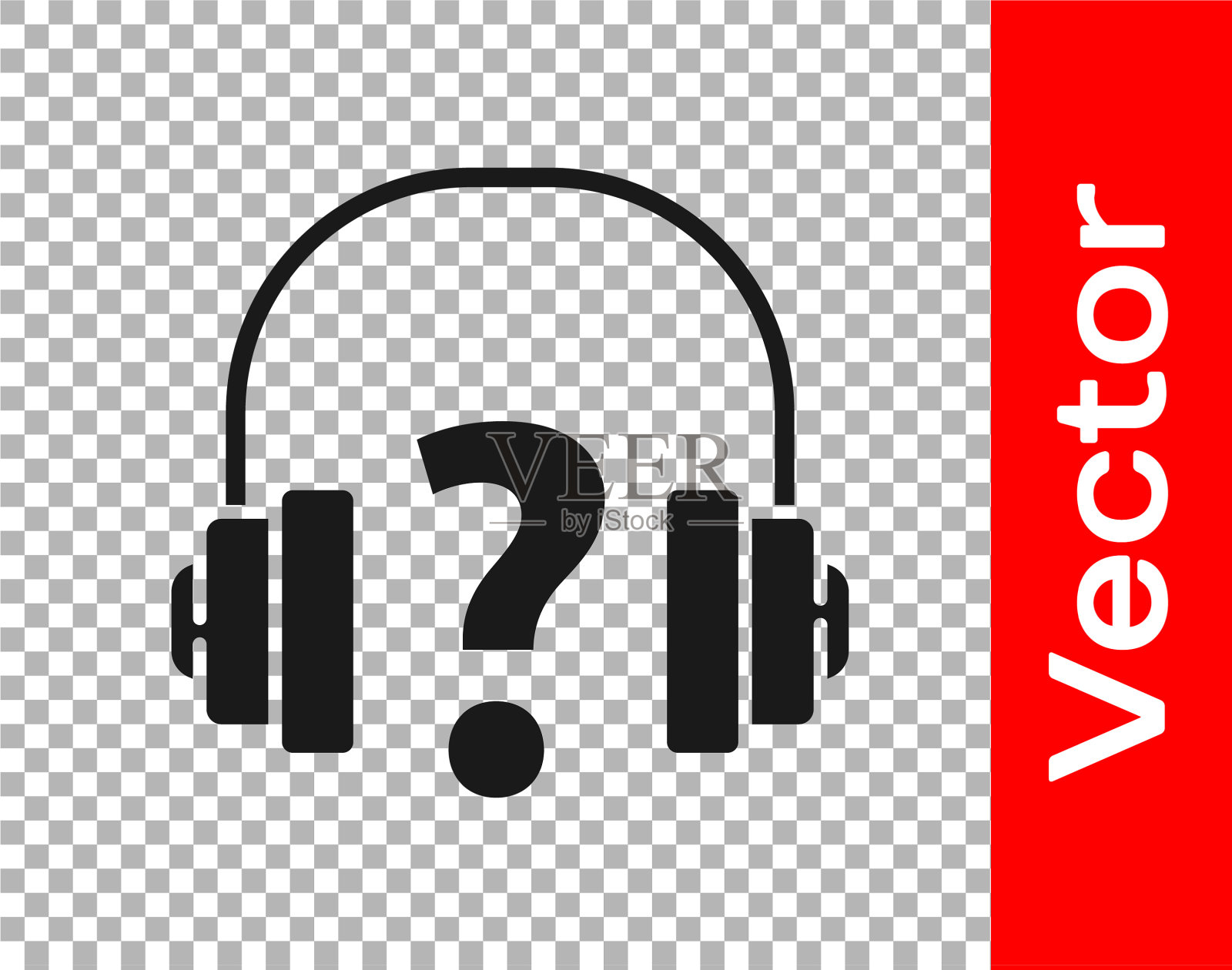 黑色耳机图标隔离透明插画图片素材