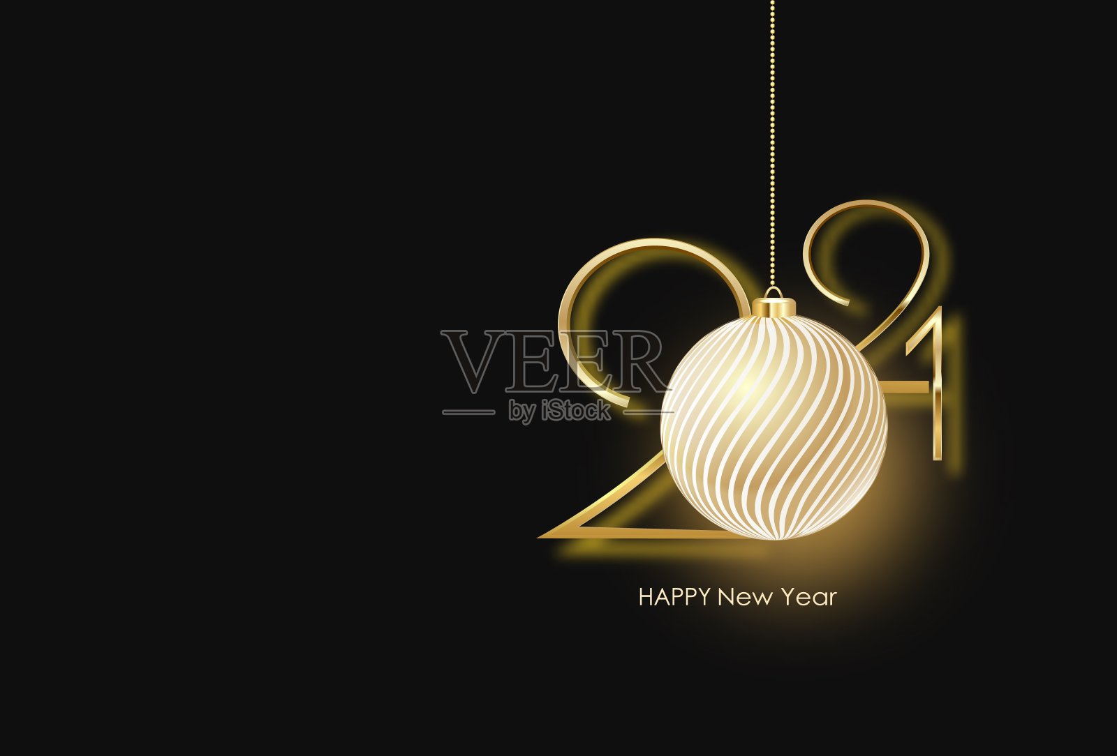 闪闪发光的圣诞球上有2021年的数字插画图片素材