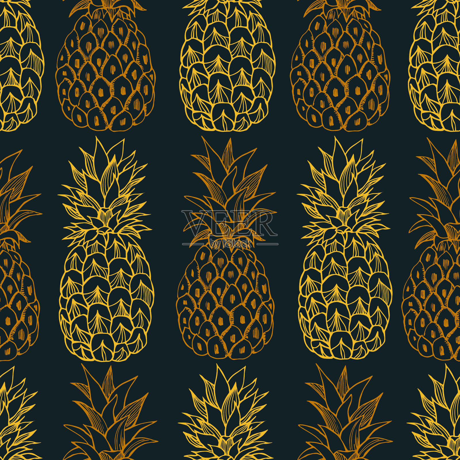模式与菠萝插画图片素材